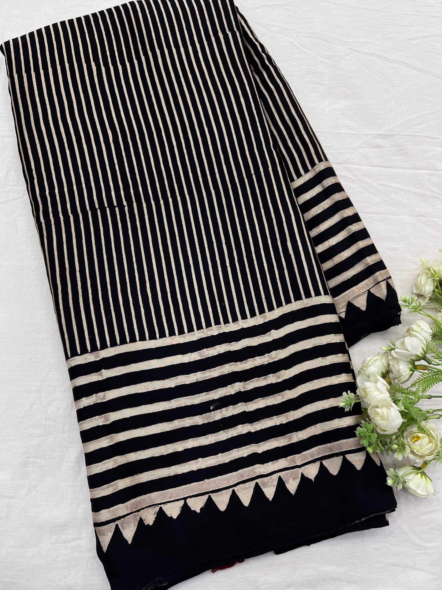 Chakri Black Ajrakh Modal Silk Saree