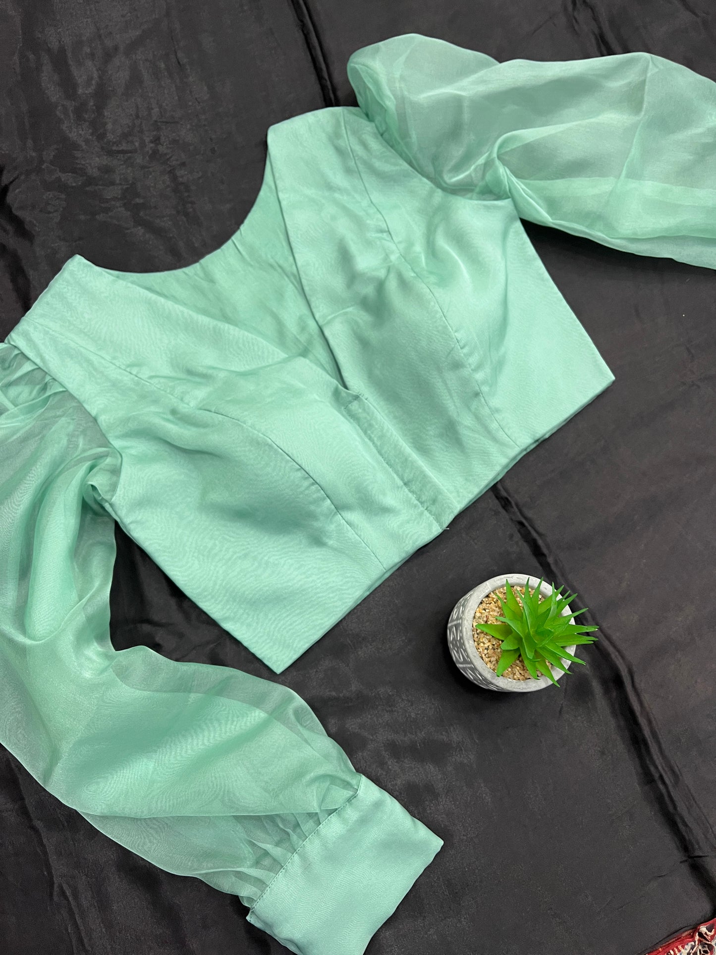 Mint Green Organza Ballon Full Sleeves Blouse