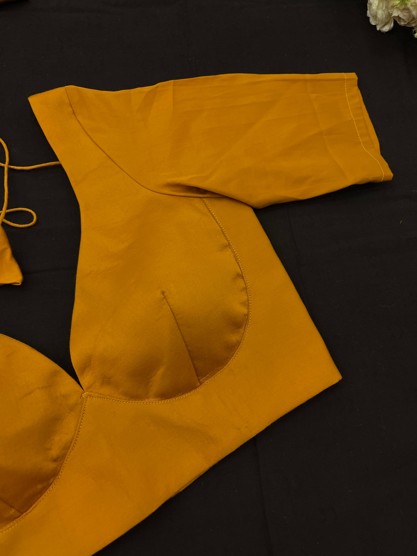 Mustard Leaf Neck Elbow Sleeves Blouse