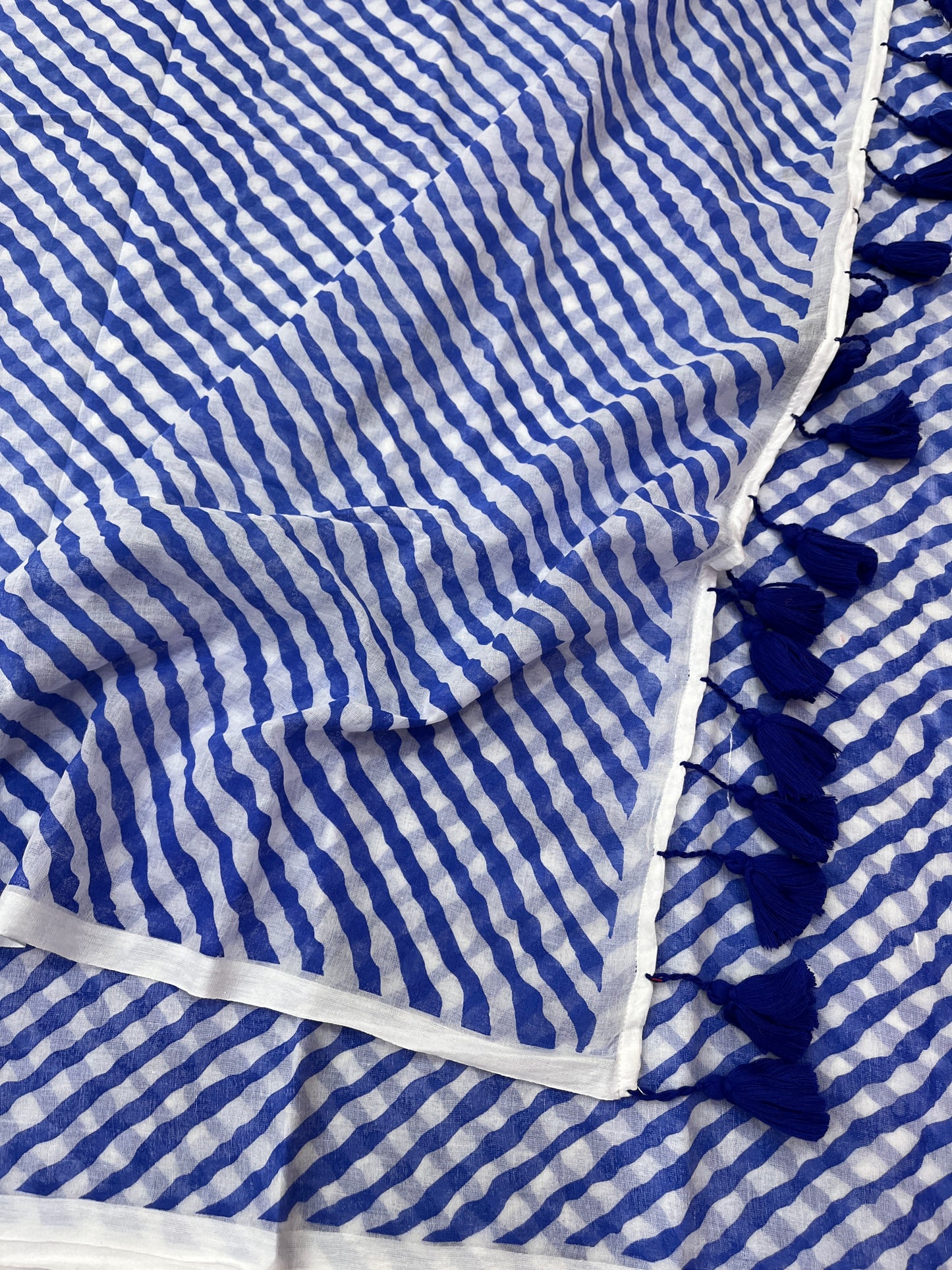 Blue Lehriya Mulmul Saree