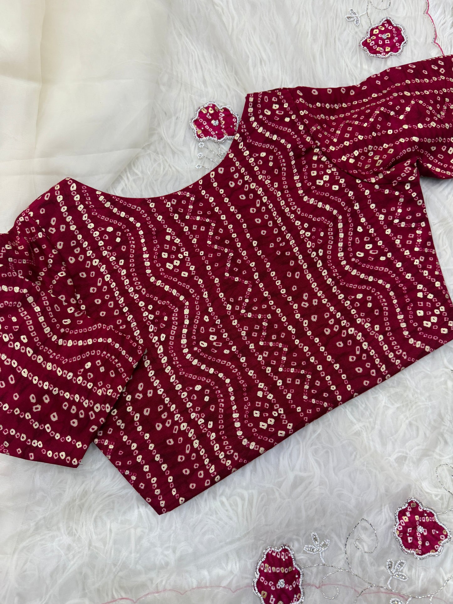 Panetar Organza Bandhani Saree Blouse Set