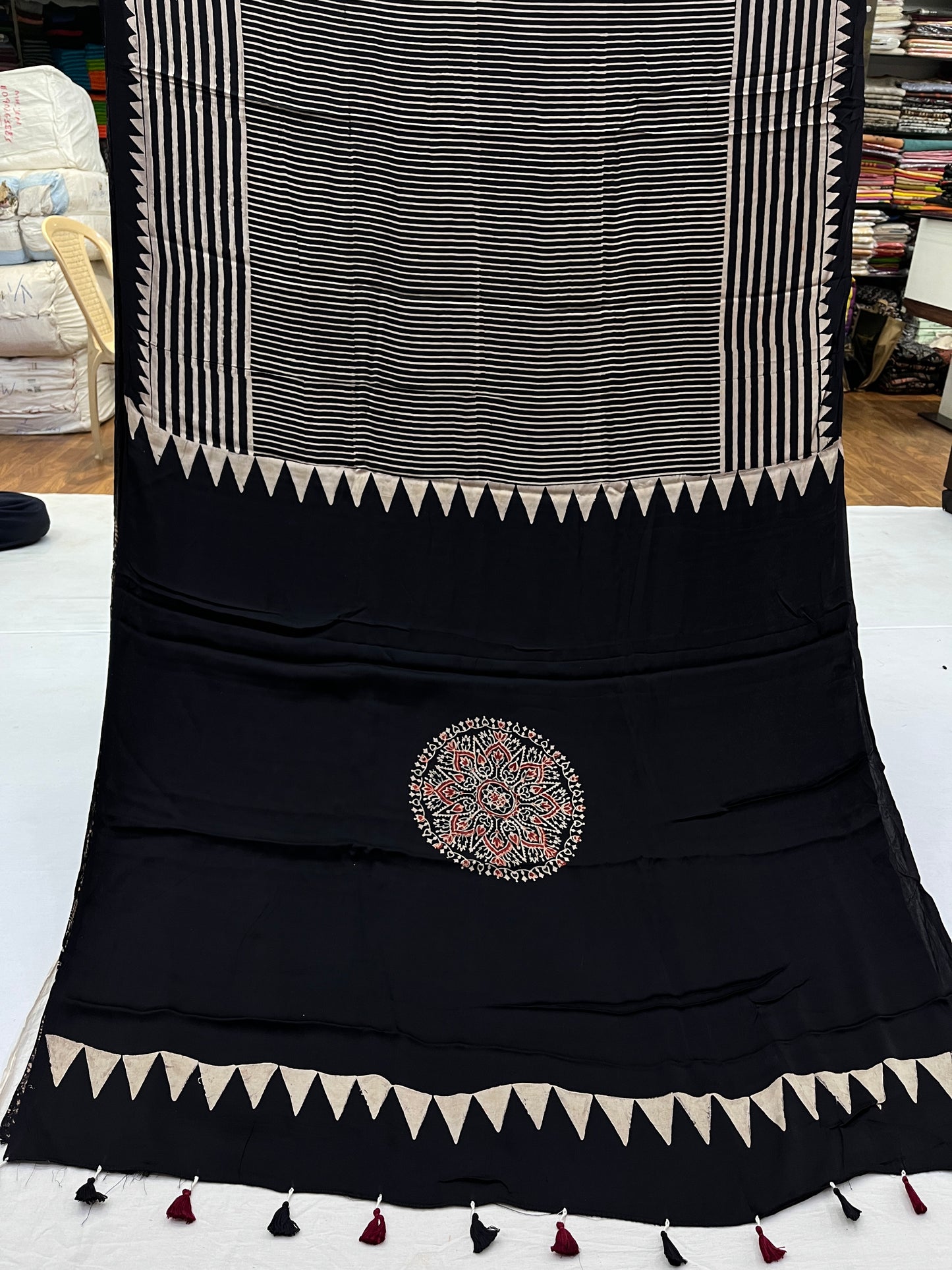 Chakri Black Ajrakh Modal Silk Saree