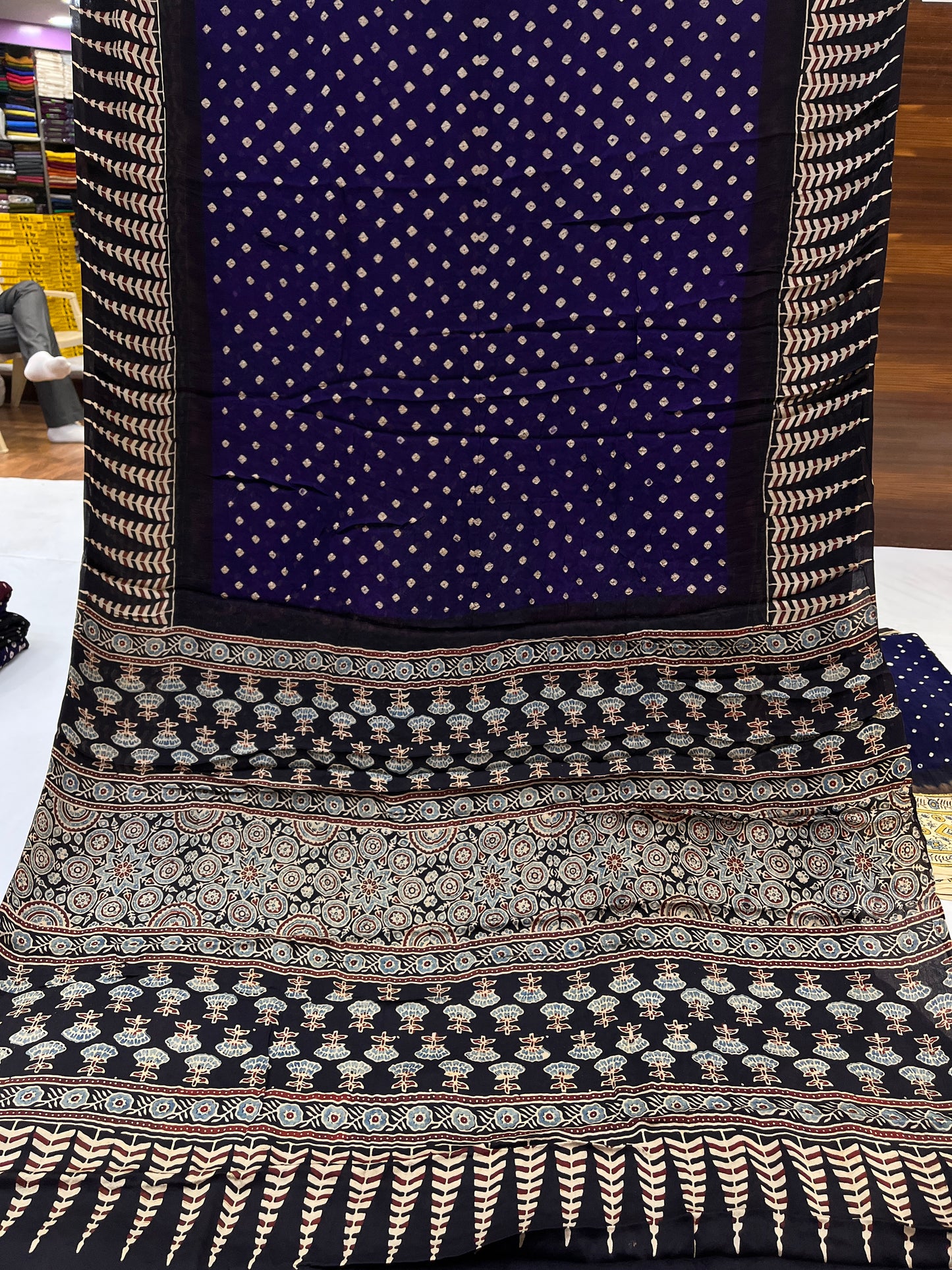 Ink Purple Bandhani Ajrakh Modal Silk Saree