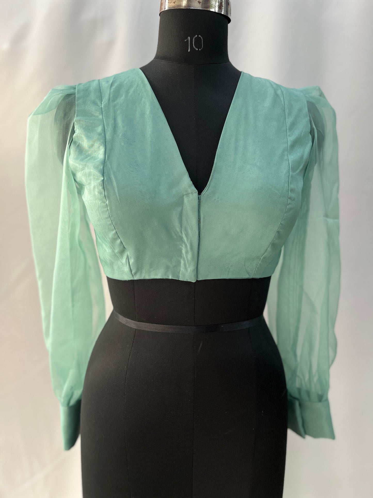 Mint Green Organza Ballon Full Sleeves Blouse