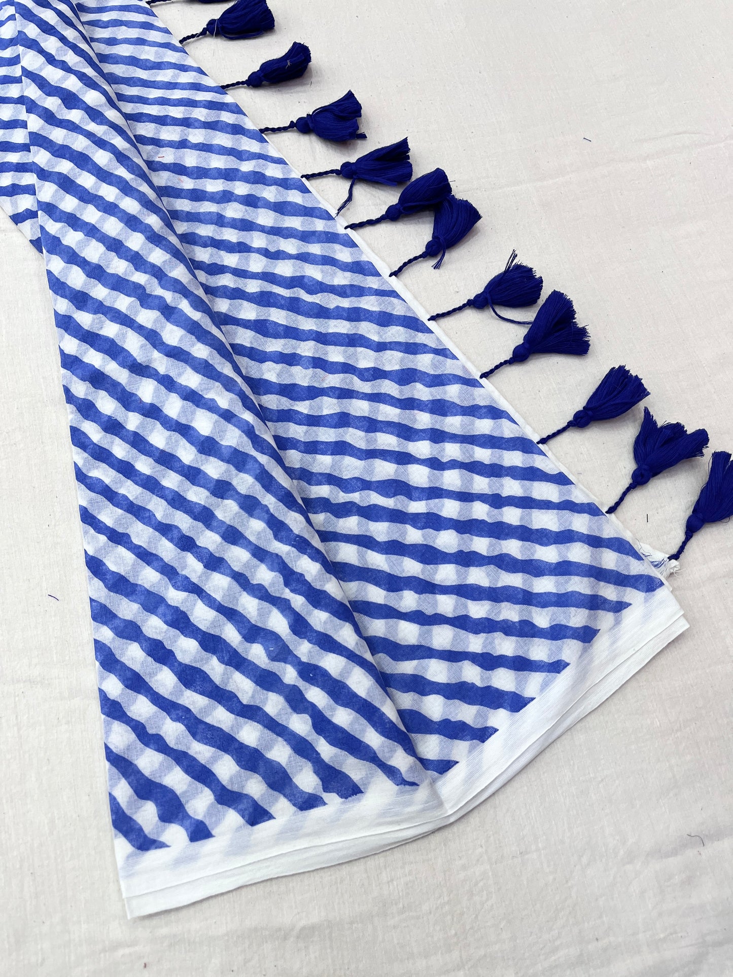 Blue Lehriya Mulmul Saree