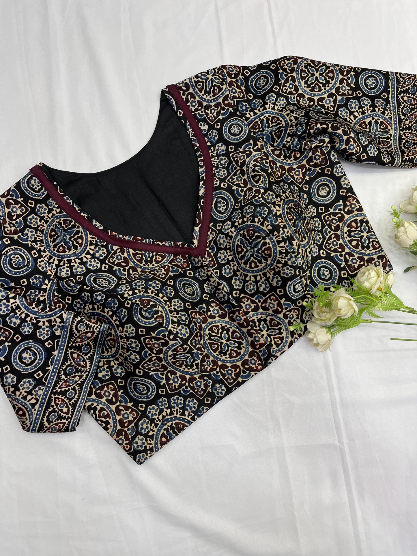Dots & Badam Ajrakh Modal Saree Blouse Set