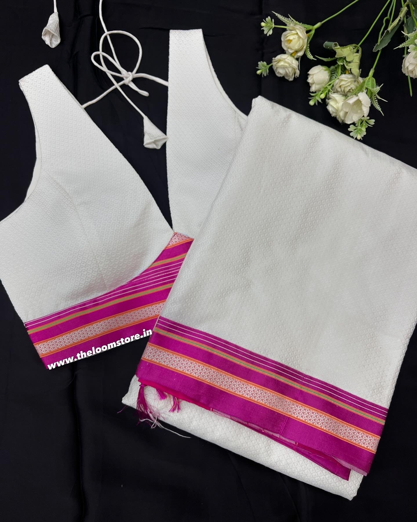 White Purple Pink Khun Saree Blouse Co-Ord Set
