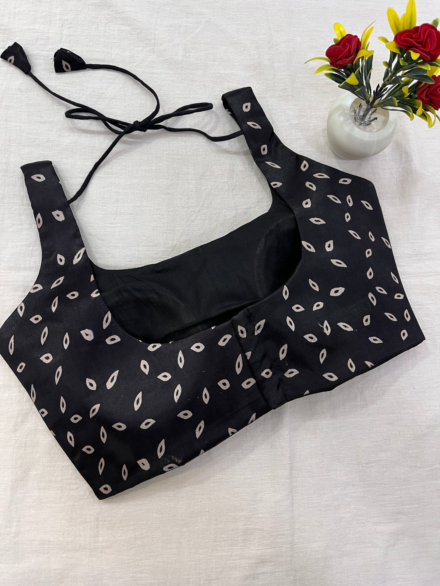 Black Leaf Print Modal Satin Blouse