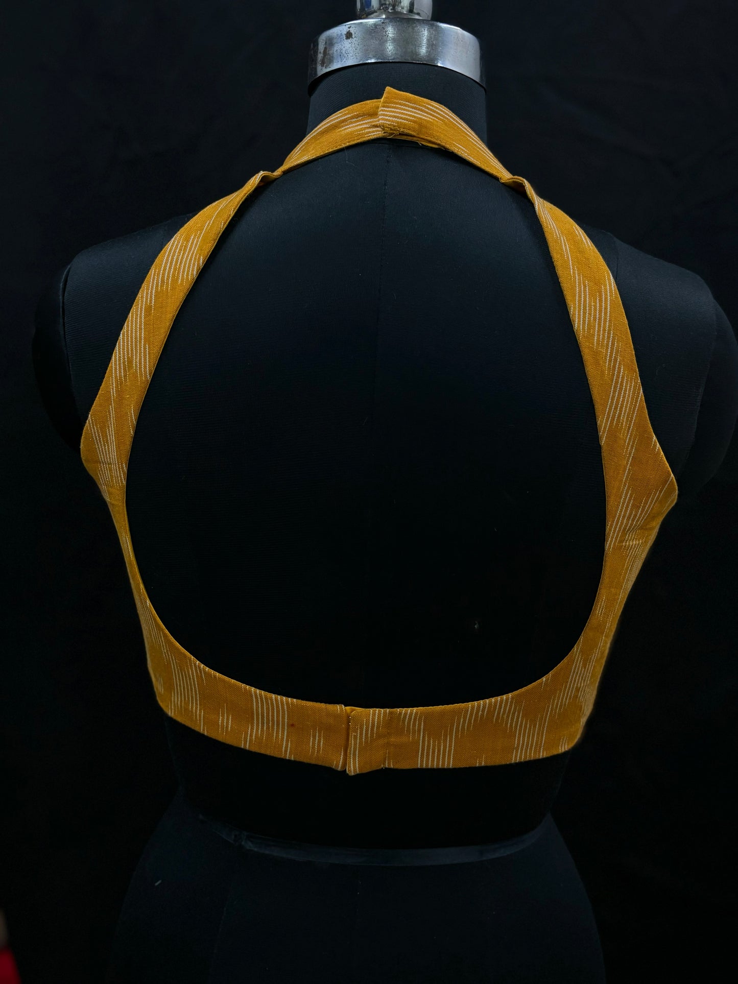 Yellow Ikkat Halter Neck Crop-top Blouse
