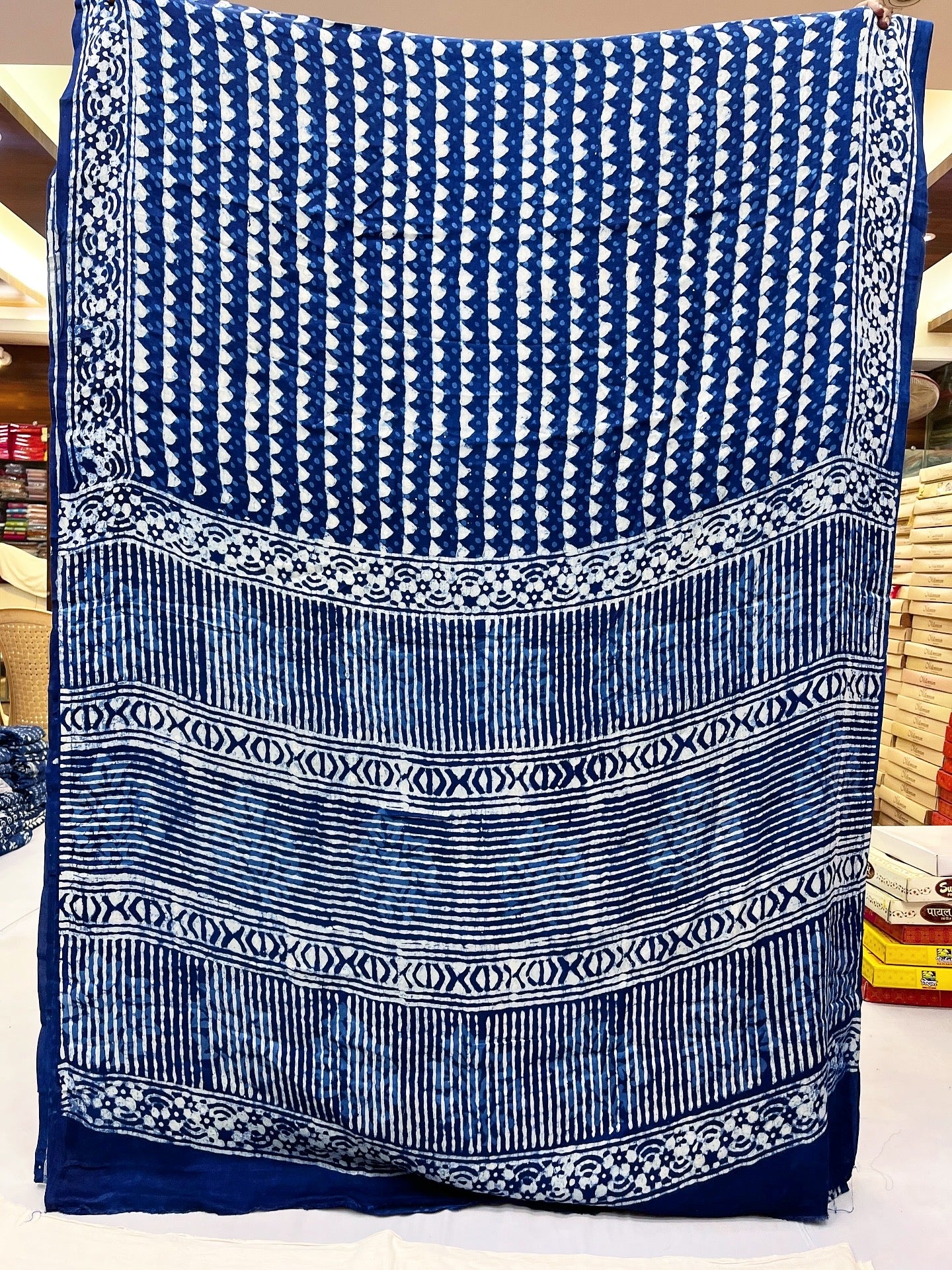 Shank Neel Indigo Modal Silk Saree Blouse Set