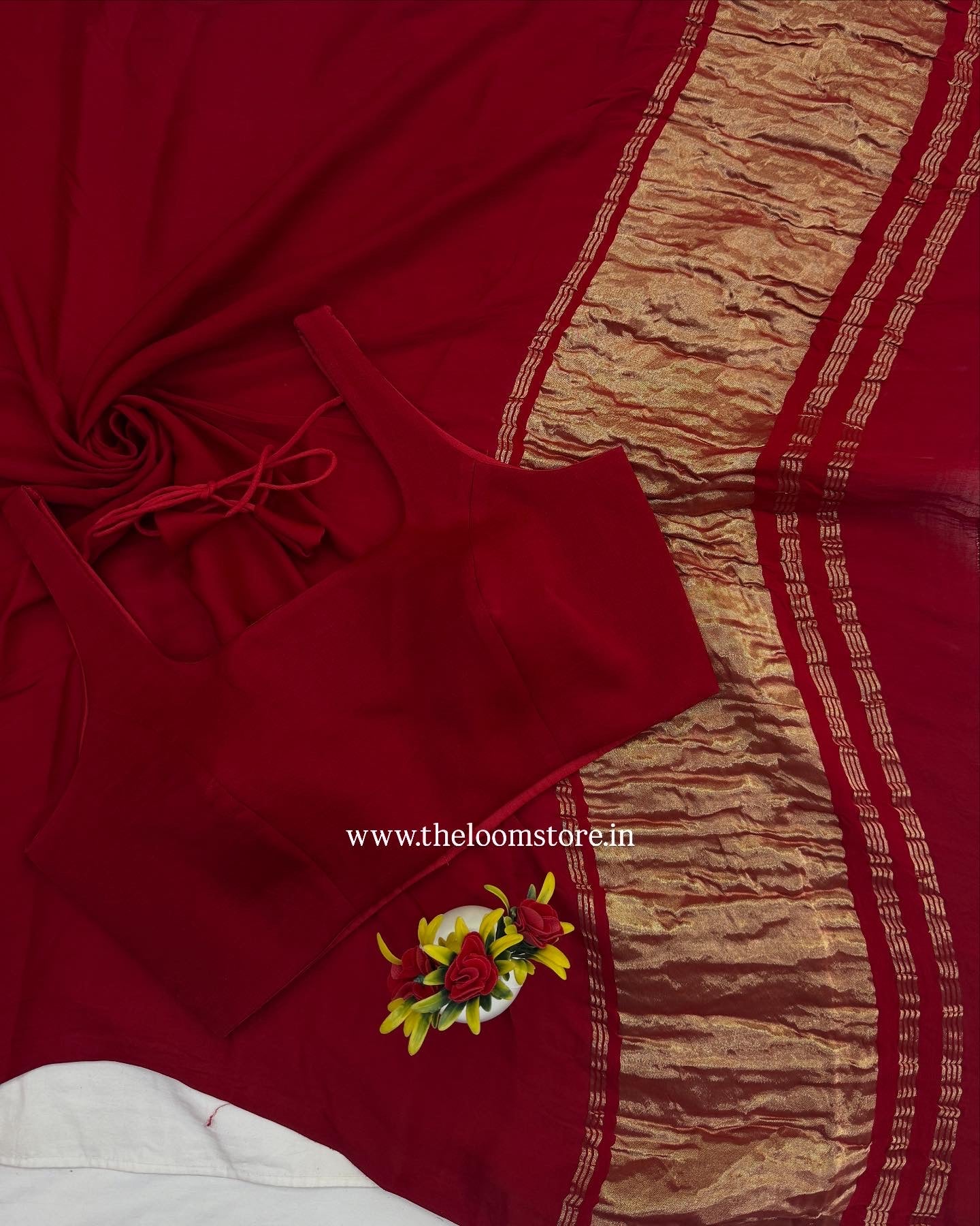 Sindoor Modal Silk Plain Saree Blouse Set