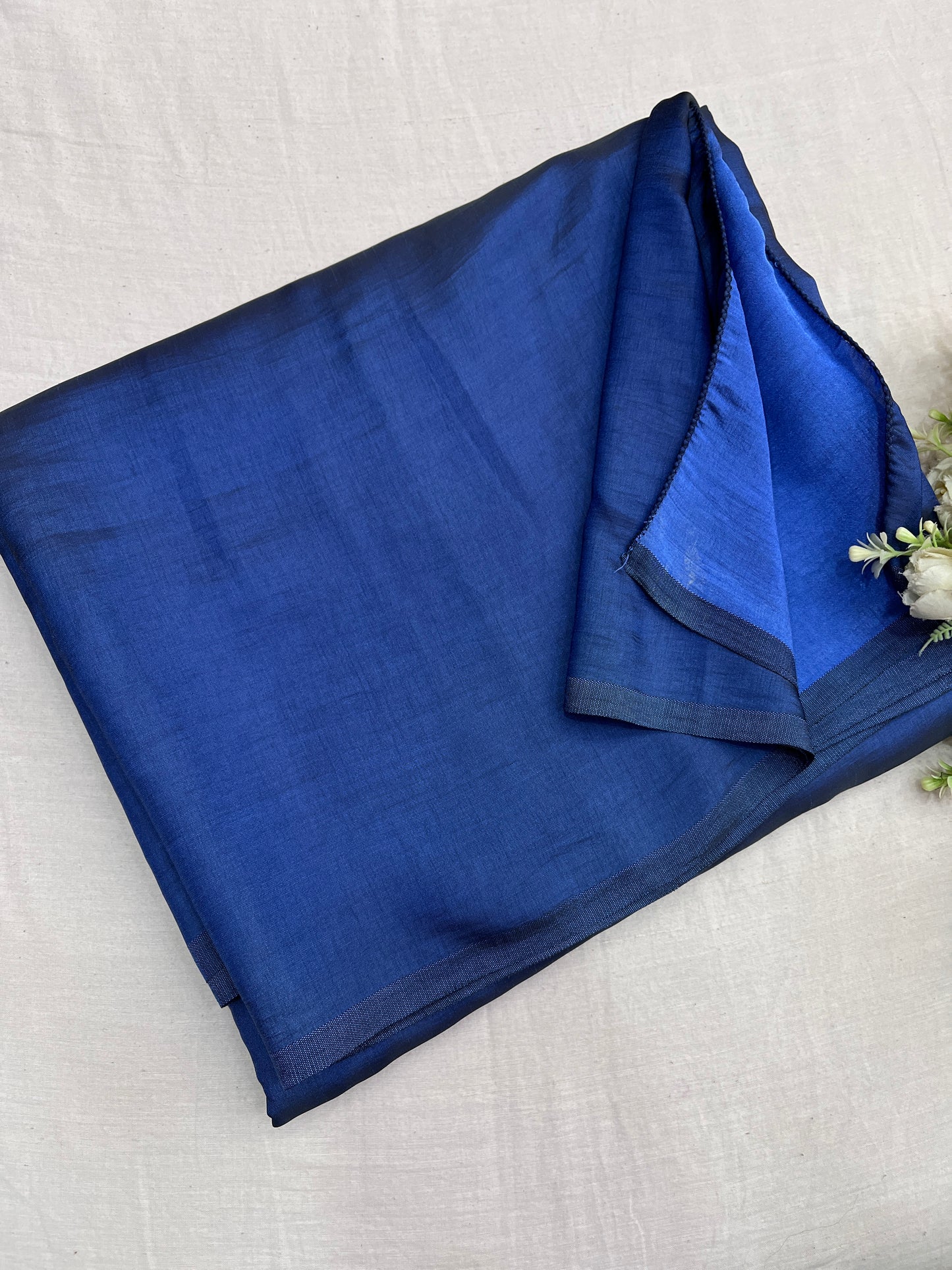 Blue Two Tone Plain Malai Silk Saree