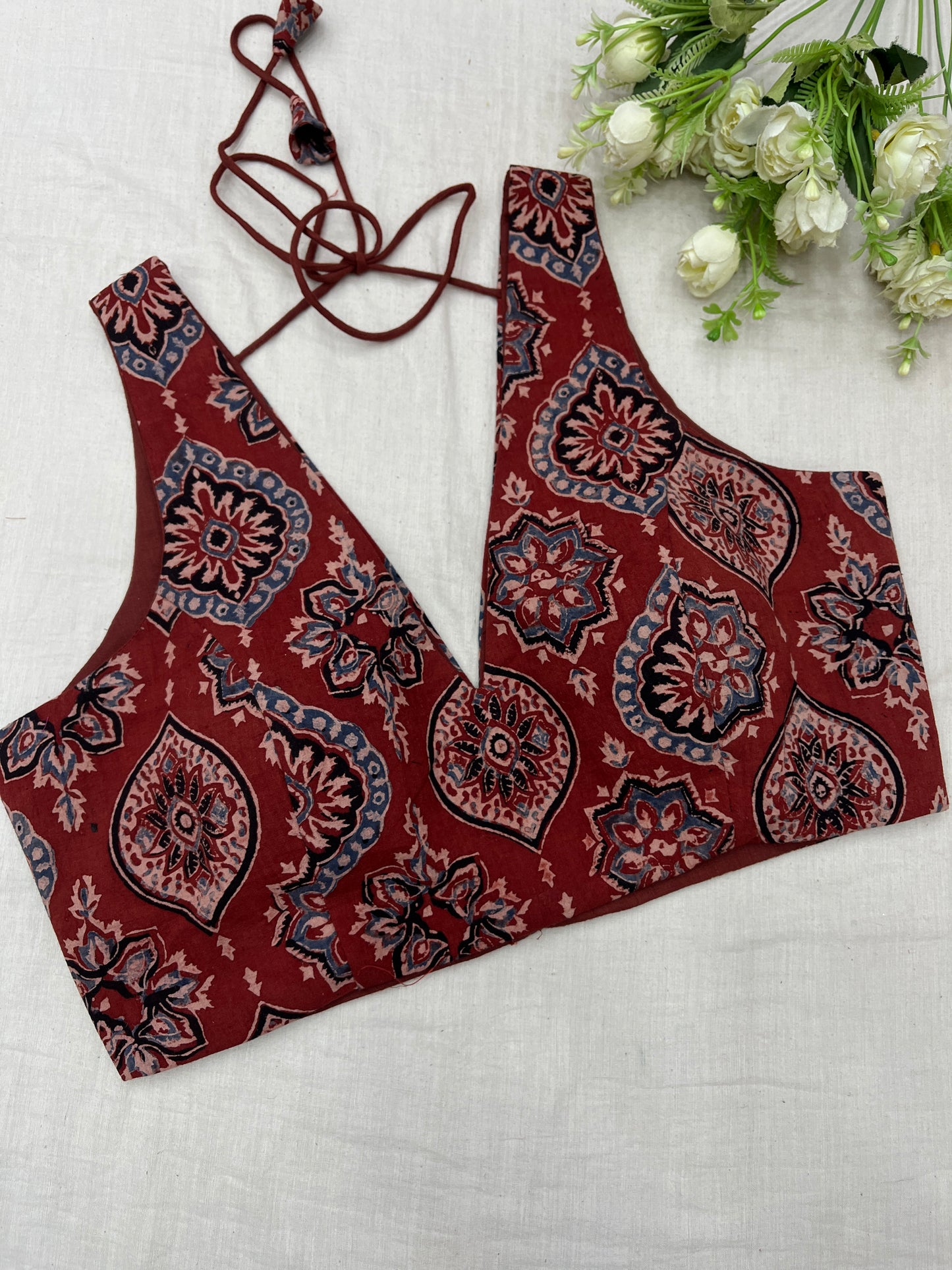 Rustic Badam Ajrakh Cotton Sleeveless Blouse
