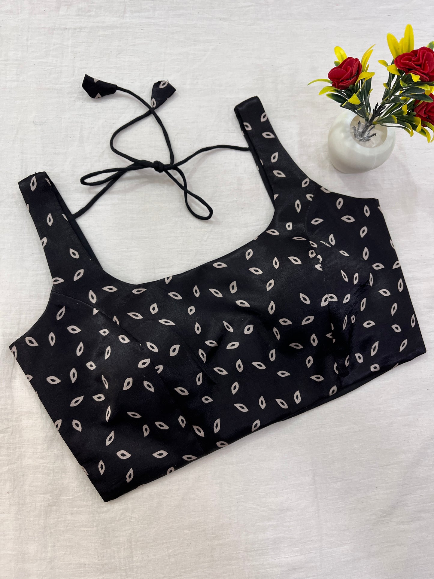 Black Leaf Print Modal Satin Blouse