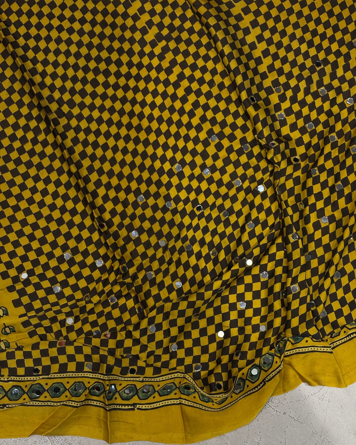 Lemon Yellow Lotus Ajrakh Mirror Saree (Pre-order Dispatch Starts 15th Aug 2026)
