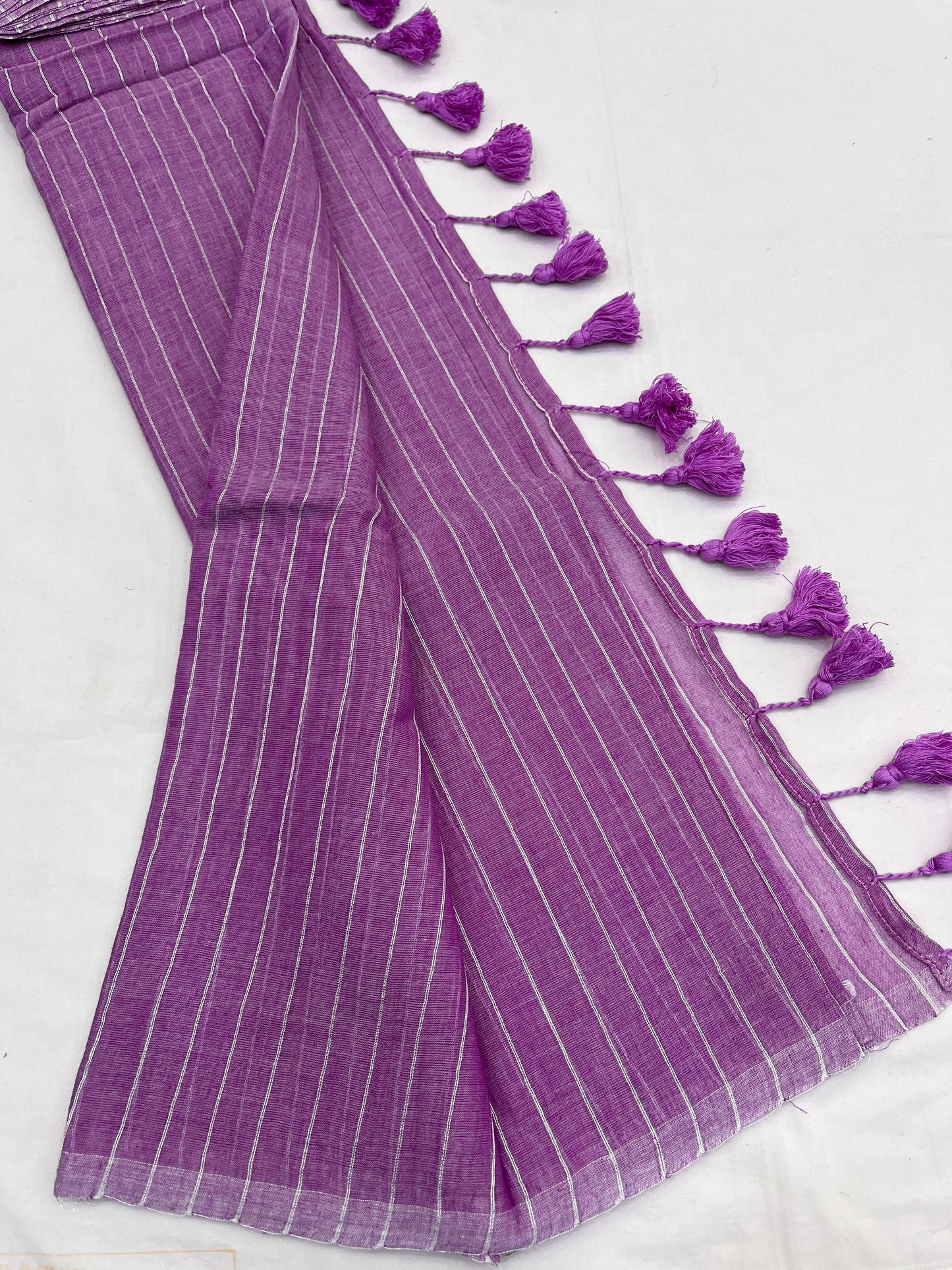 Lilac Zari Lines Mulmul Saree