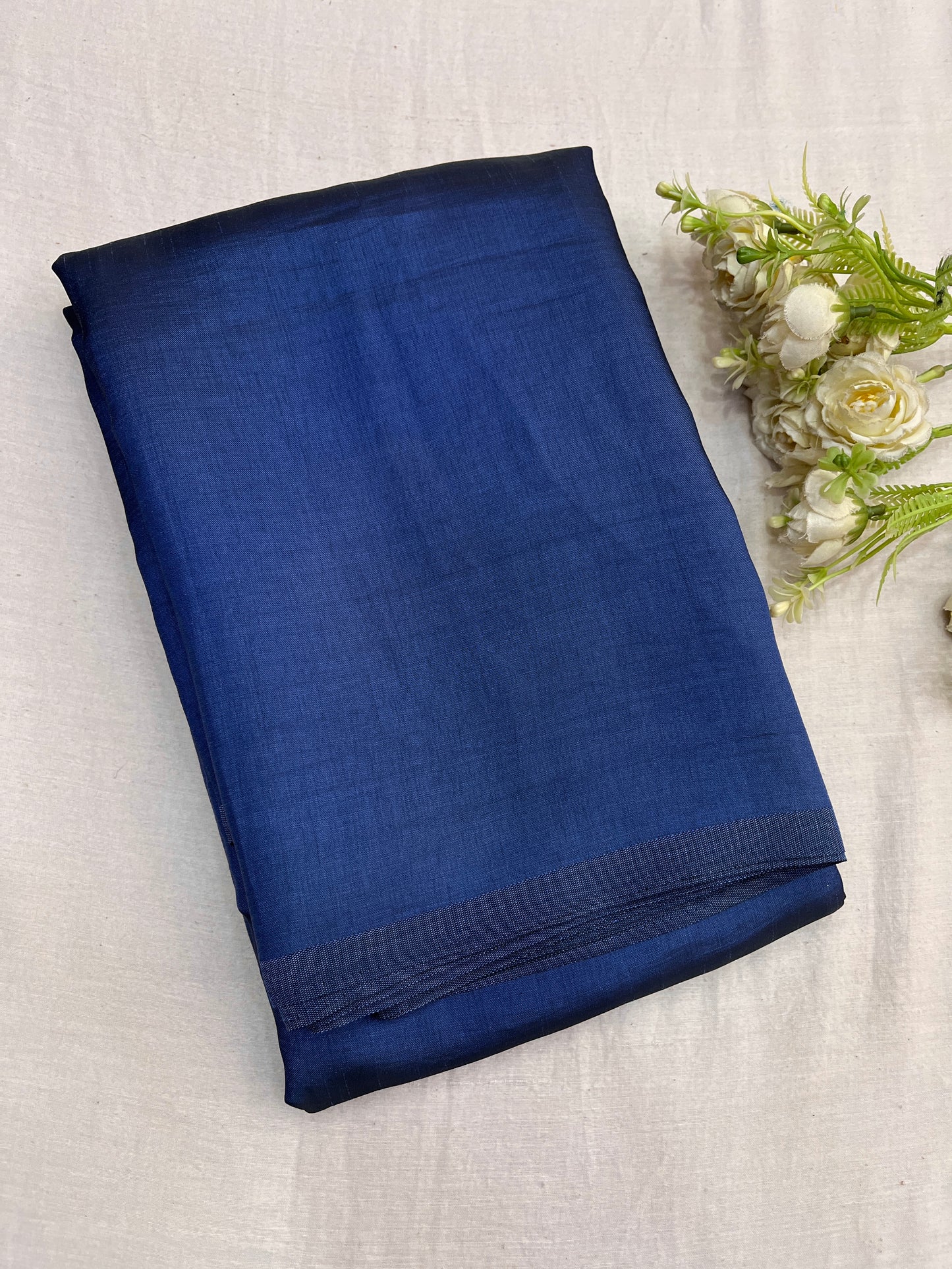 Blue Two Tone Plain Malai Silk Saree