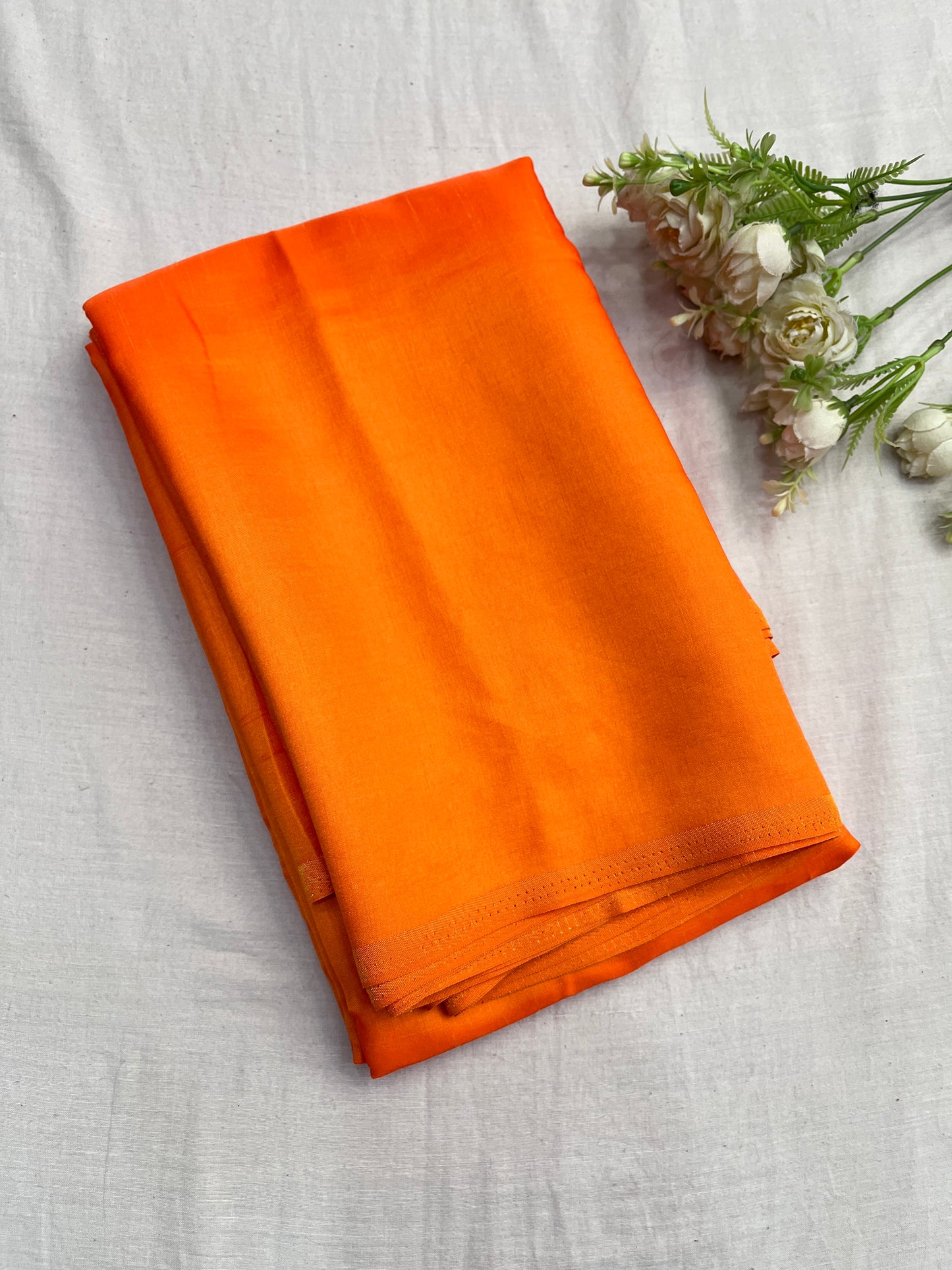Orange Plain Malai Silk Saree