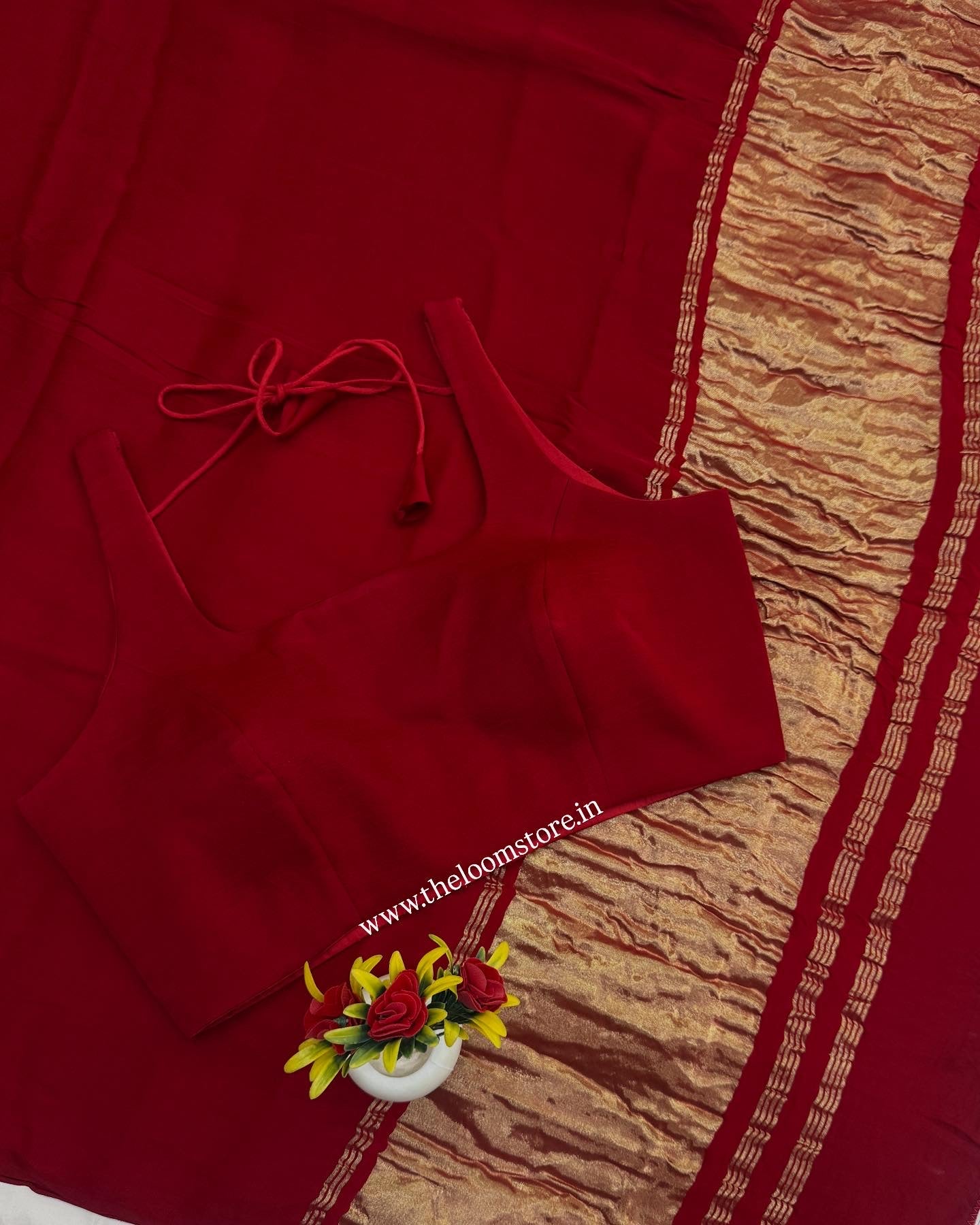 Sindoor Modal Silk Plain Saree Blouse Set