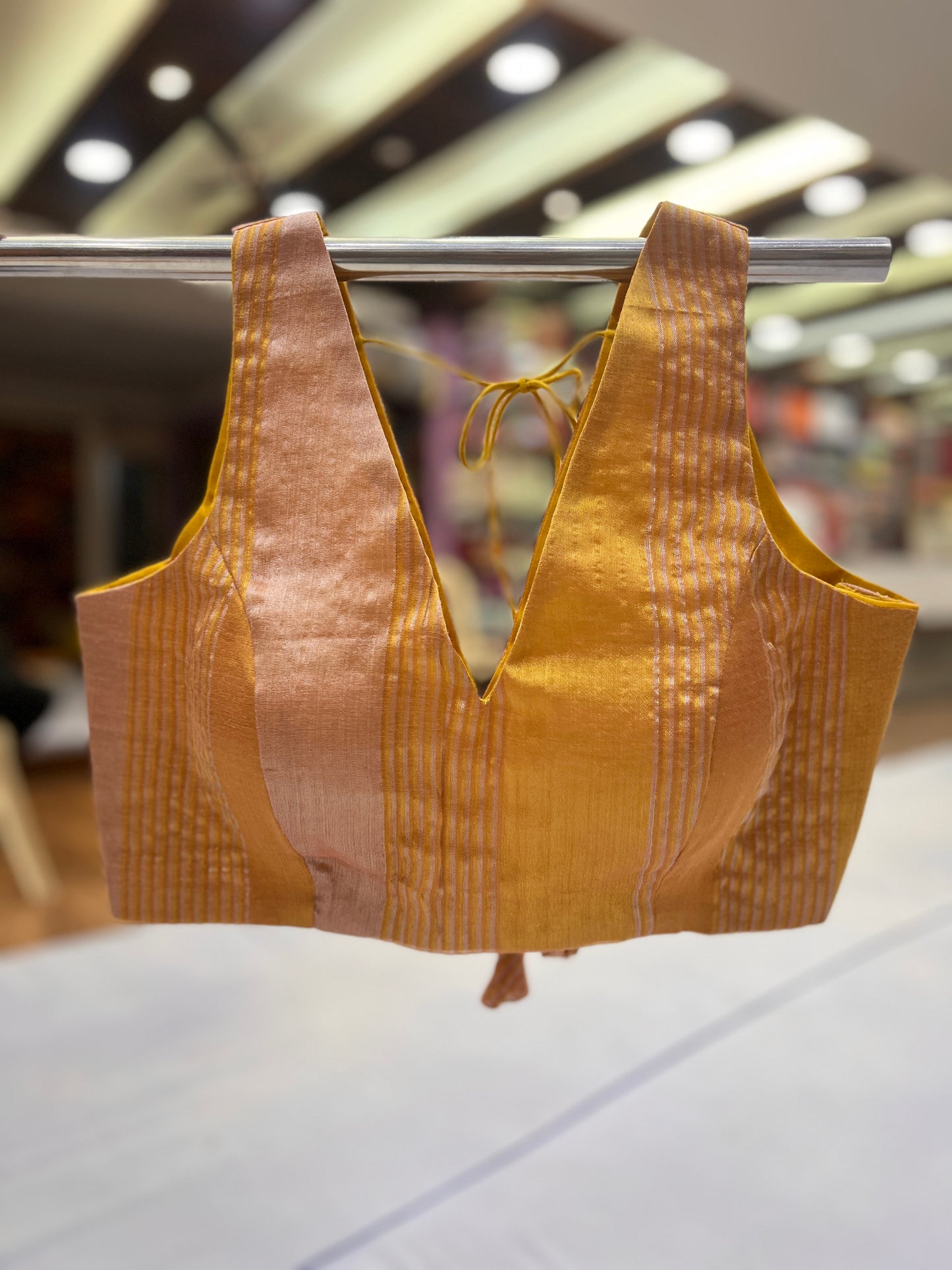 Golden Tissue Mulmul V Neck Blouse