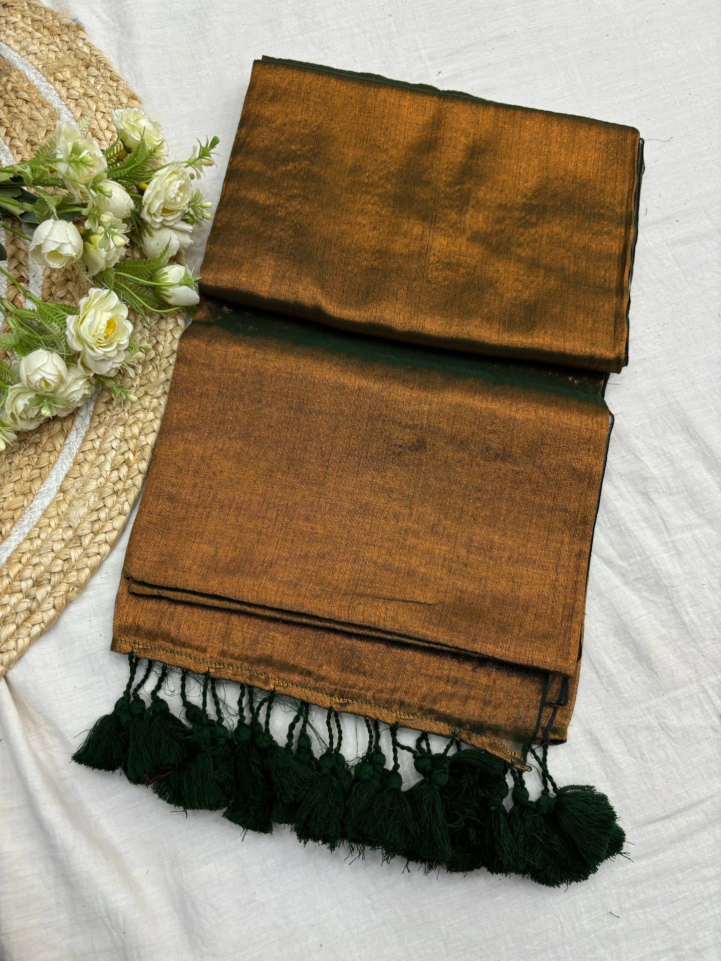 Green Tissue Mulmul Saree