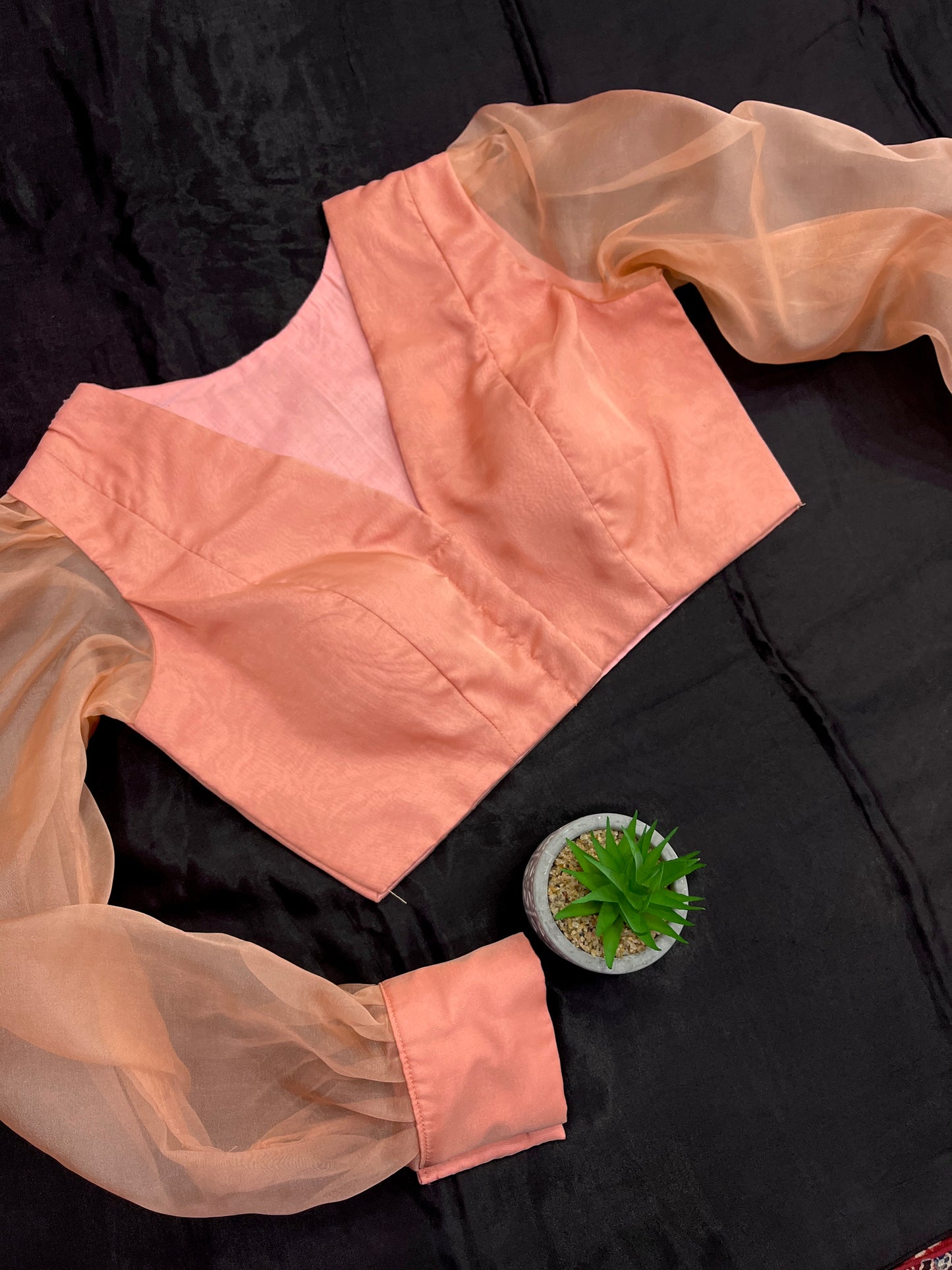 Peach Organza Ballon Full Sleeves Blouse