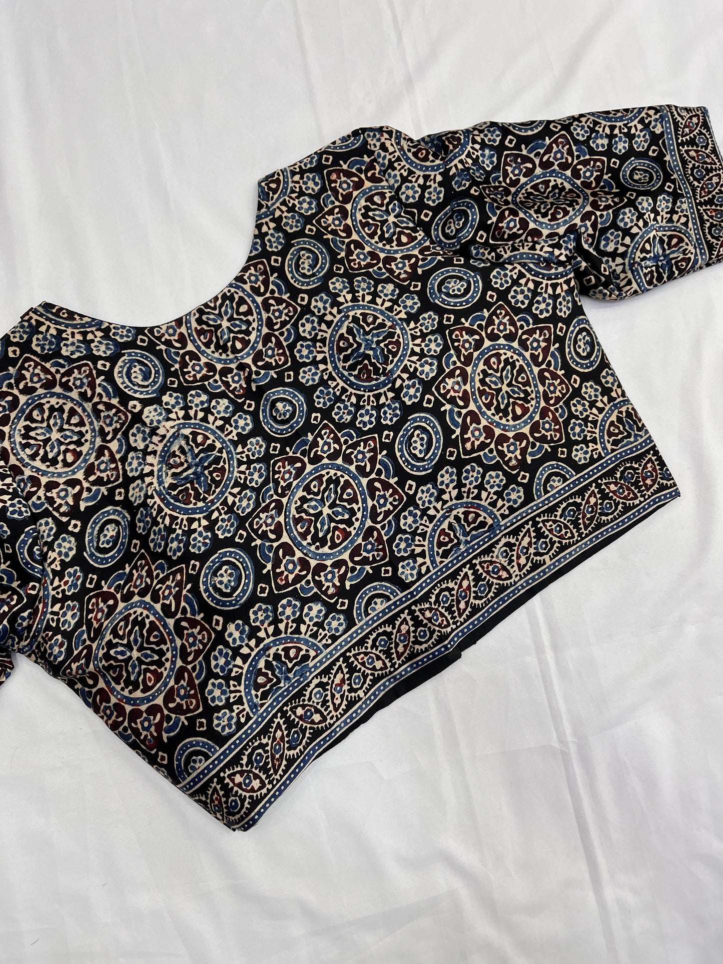 Dots & Badam Ajrakh Modal Saree Blouse Set