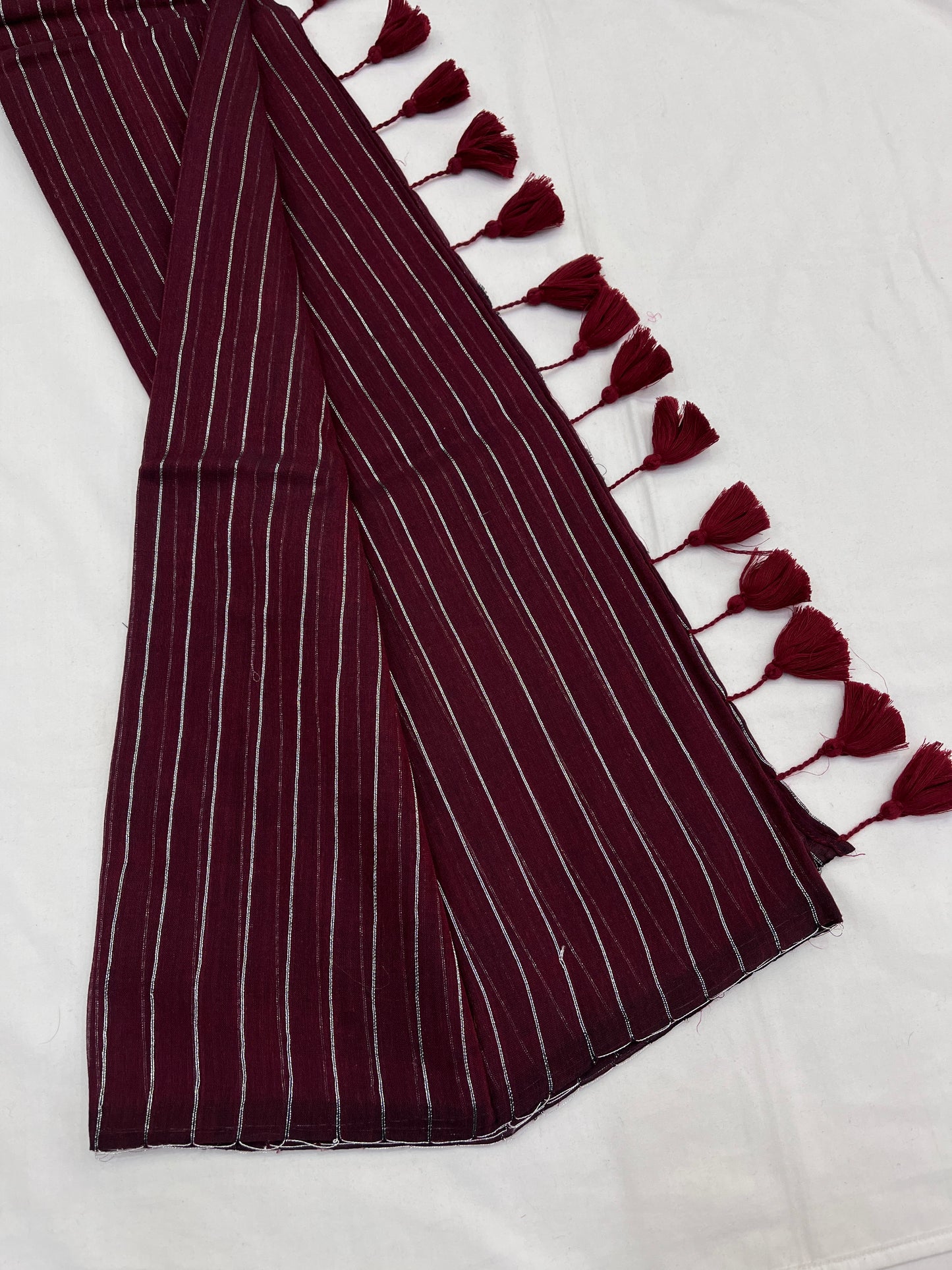 Maroon Zari Lines Mulmul Saree