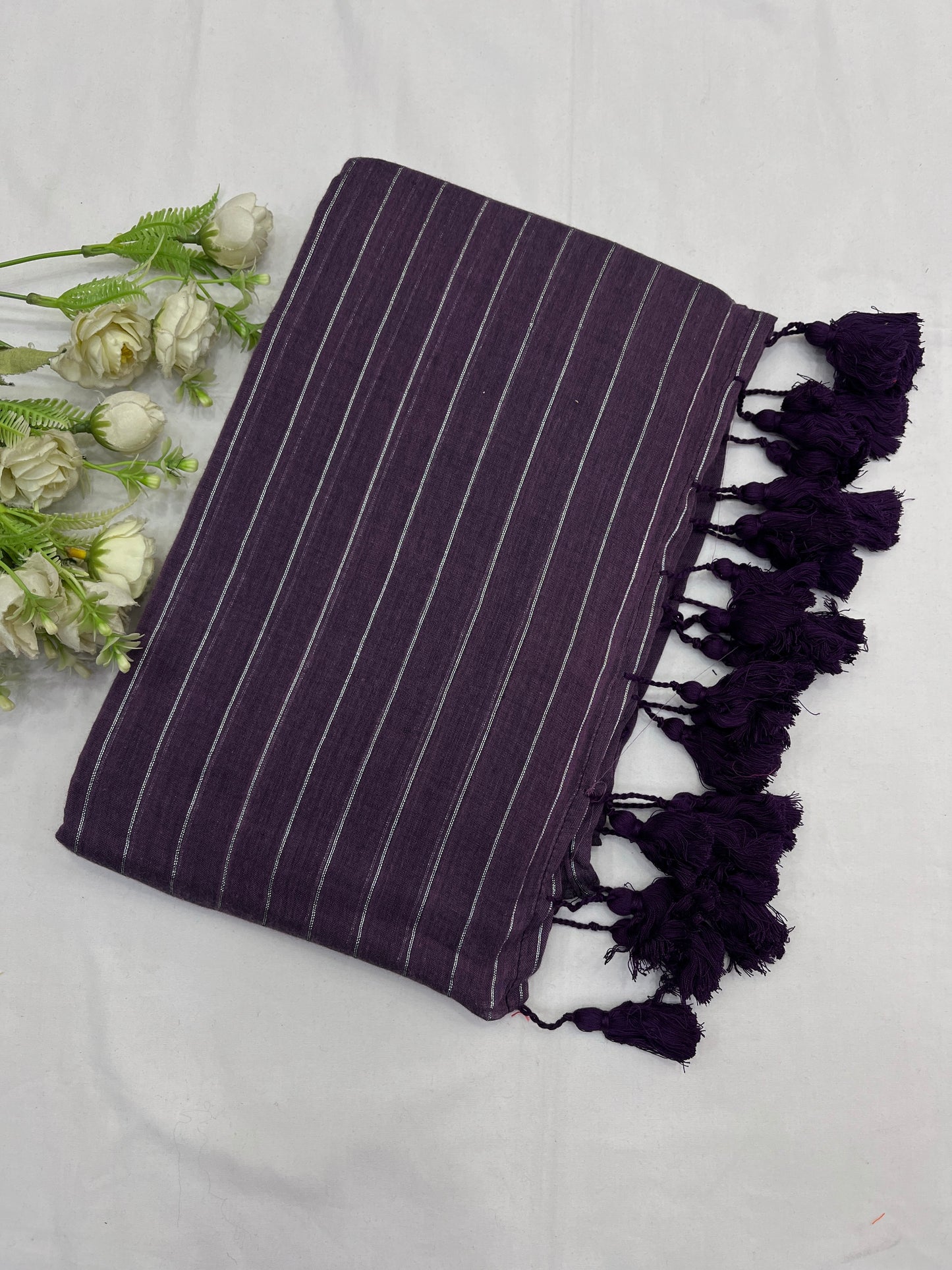Jamun Shot Zari Lines Mulmul Saree