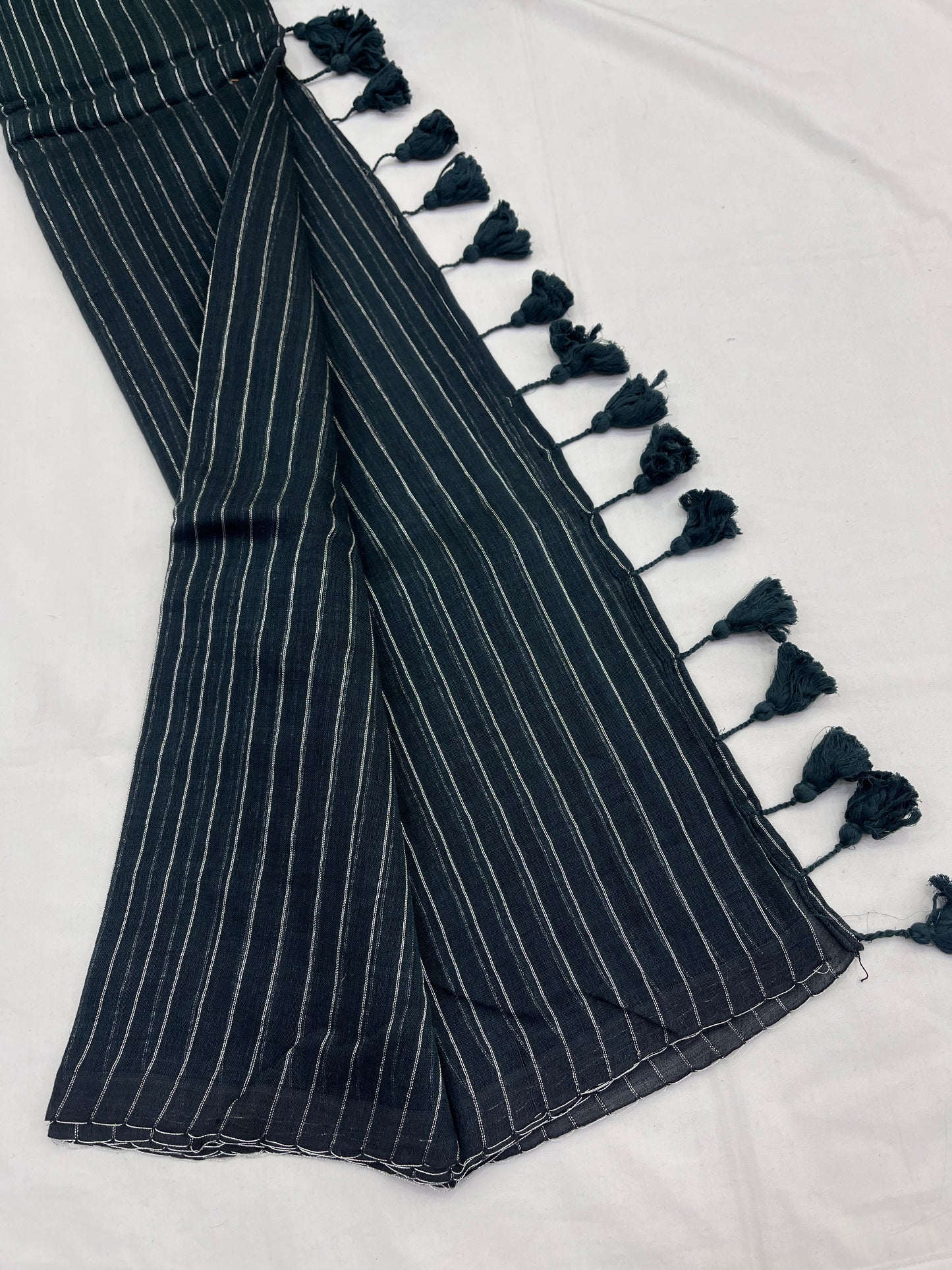 Graphite Zari Lines Mulmul Saree