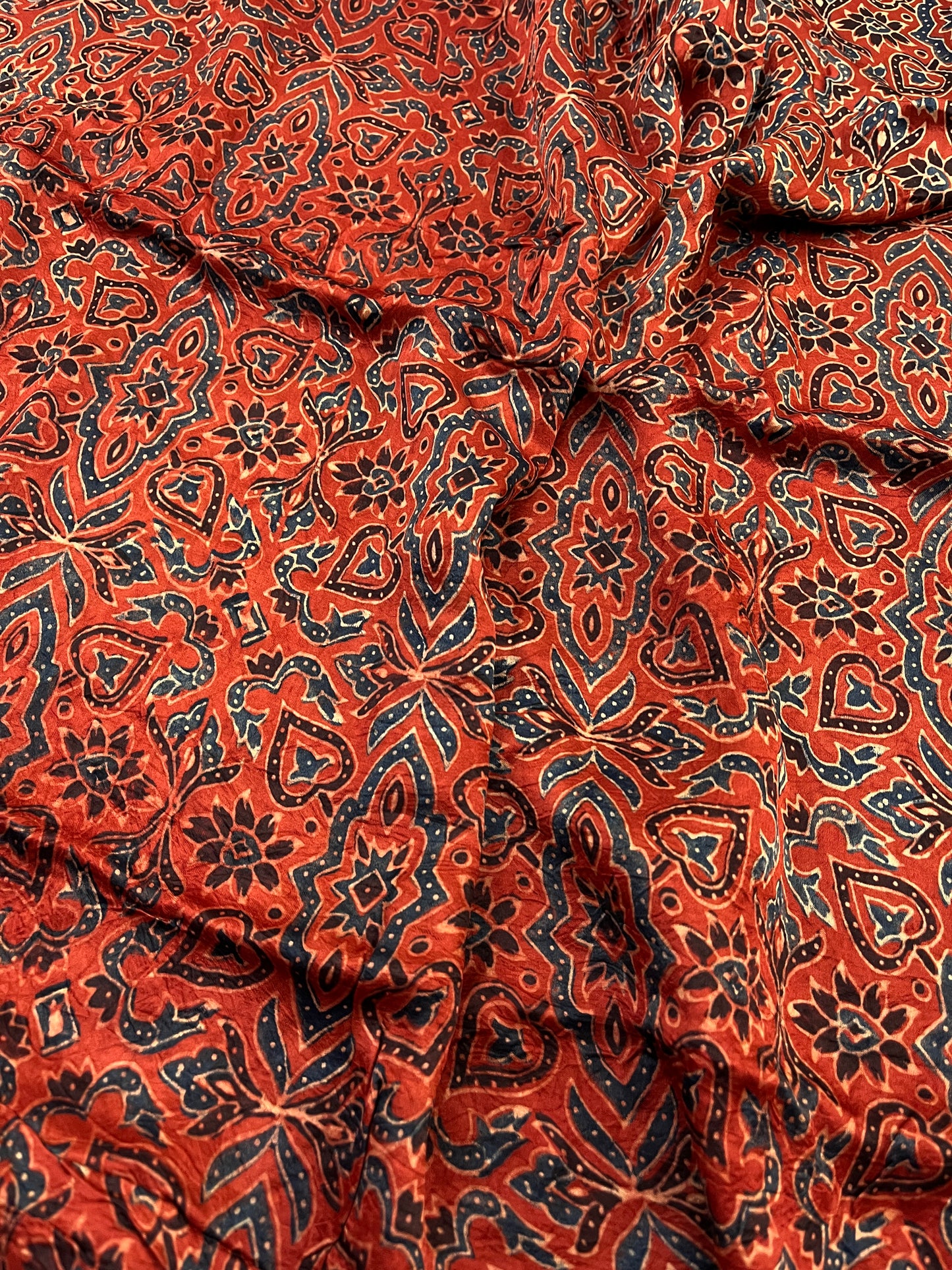 Red Bandhani Ajrakh Modal Silk Saree