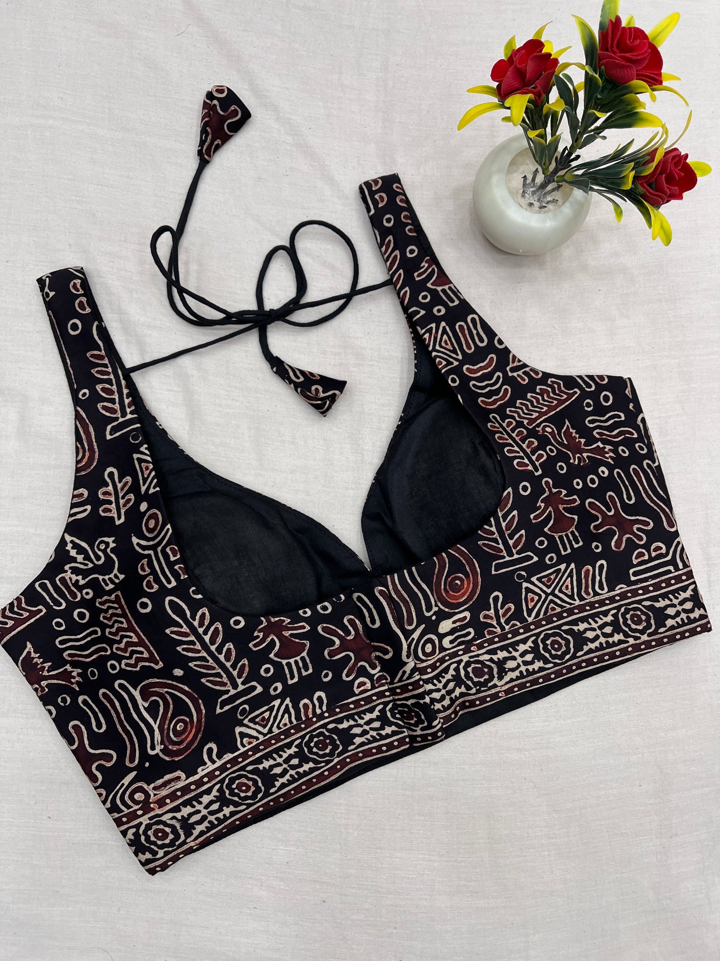 Black Abstract Modal Silk Sleeveless Blouse