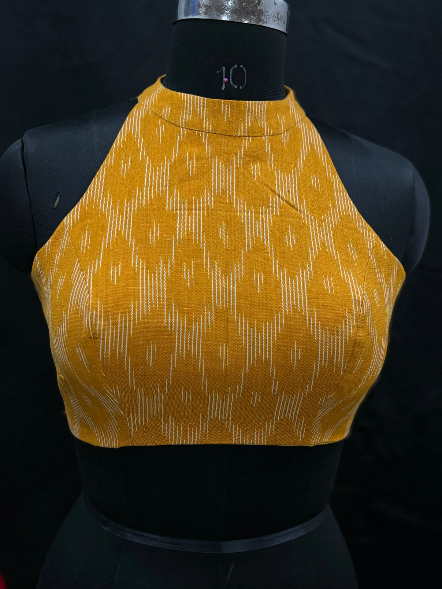 Yellow Ikkat Halter Neck Crop-top Blouse
