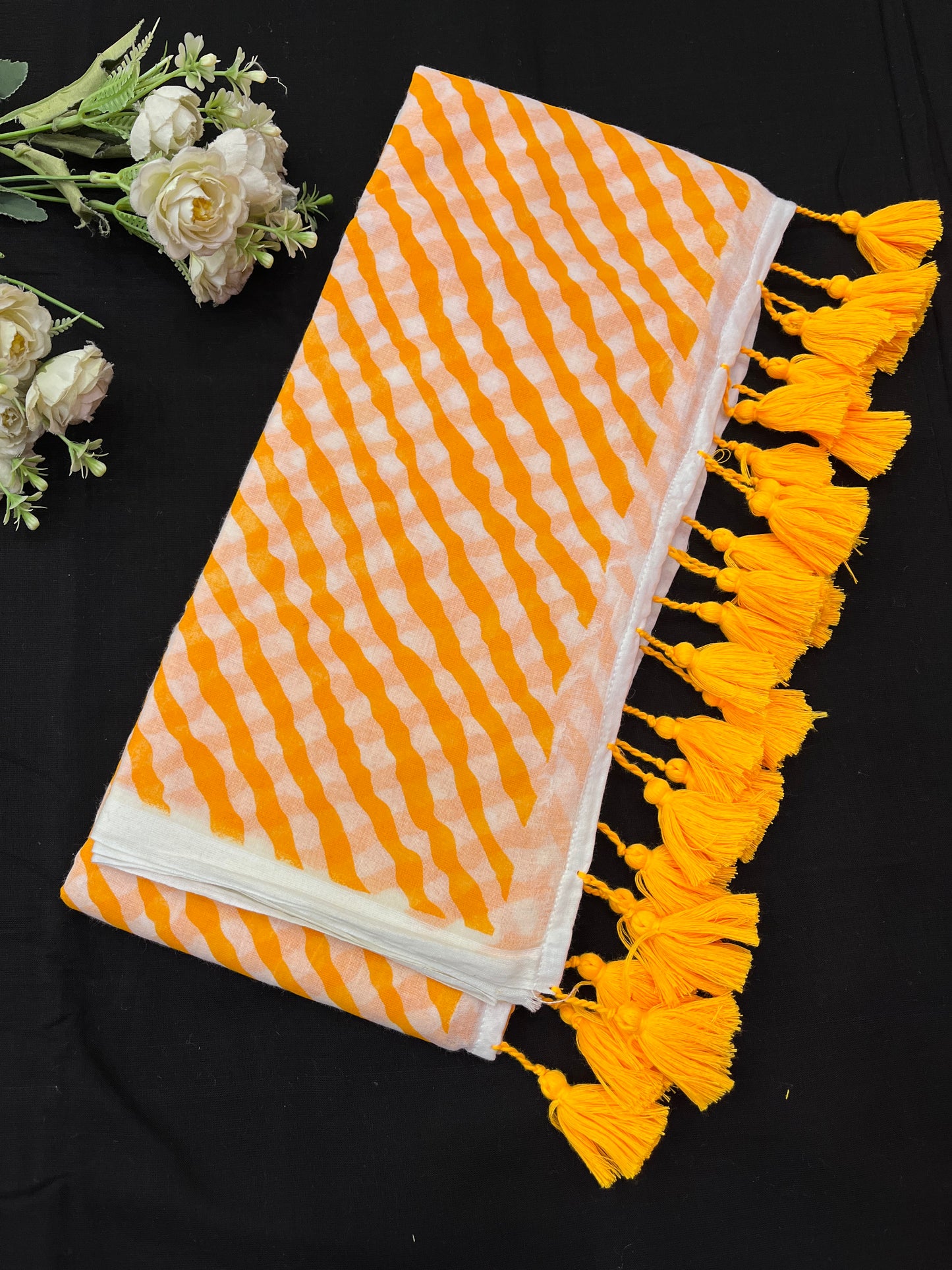 Yellow Lehriya Mulmul Saree