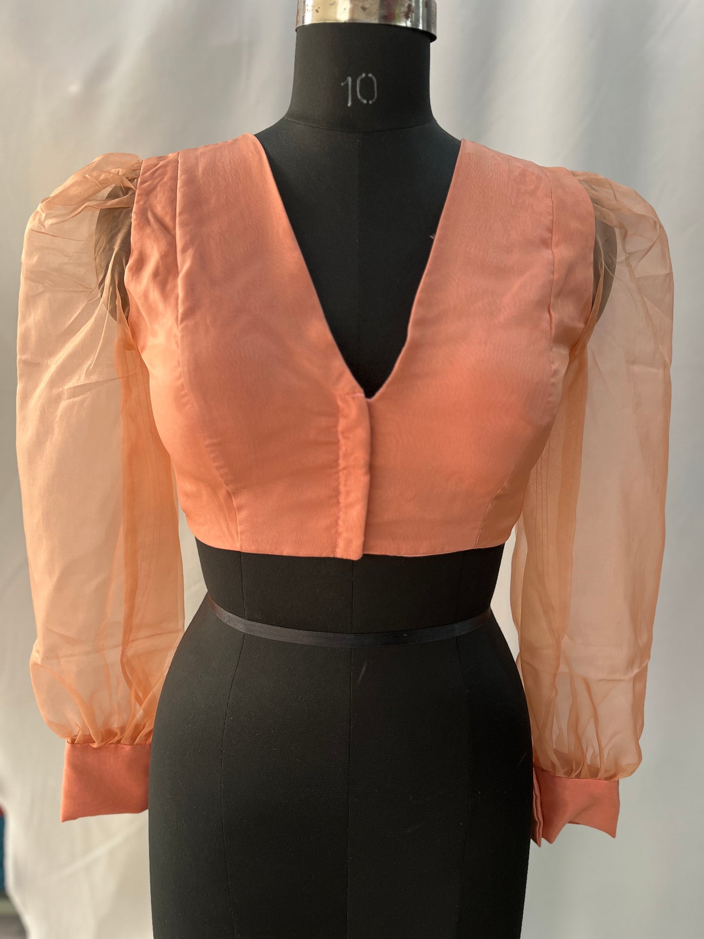 Peach Organza Ballon Full Sleeves Blouse