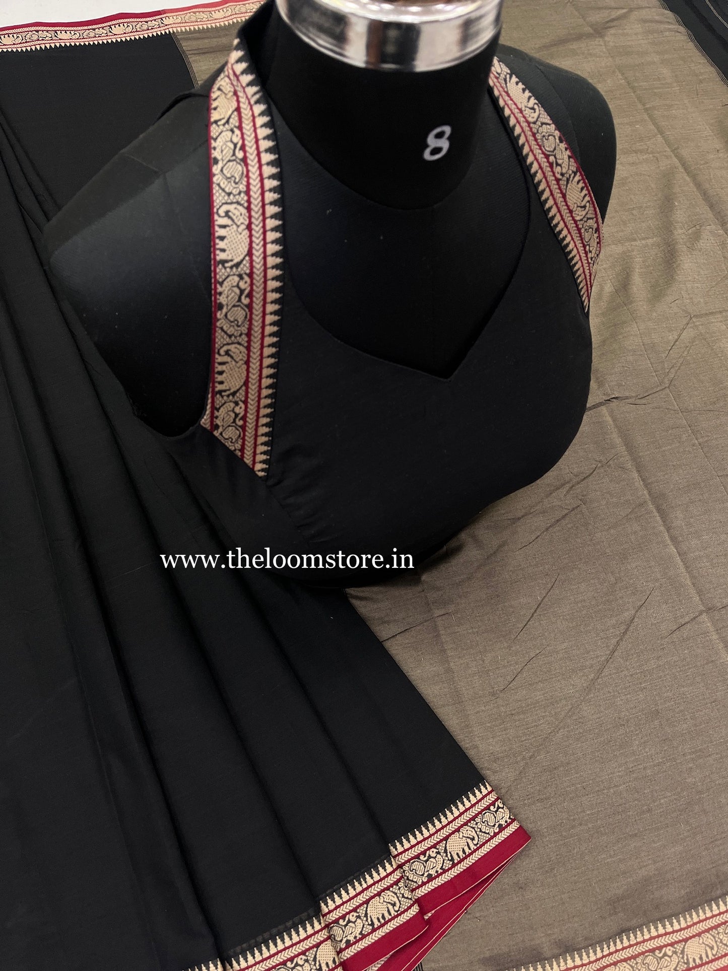 Black Red Vijaypura Saree Blouse Set (April 25th)