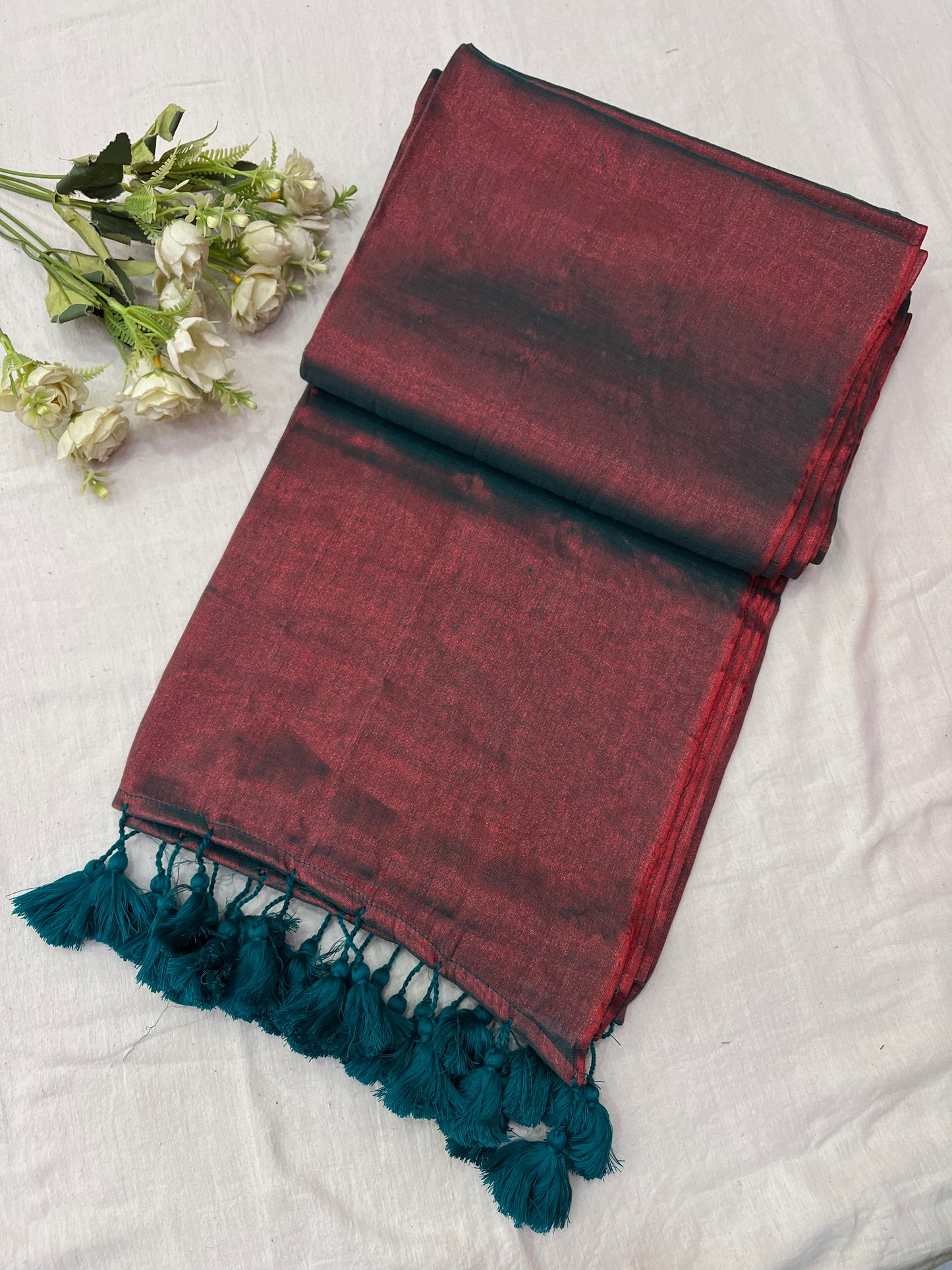 Rama Copper Tissue Mulmul Saree