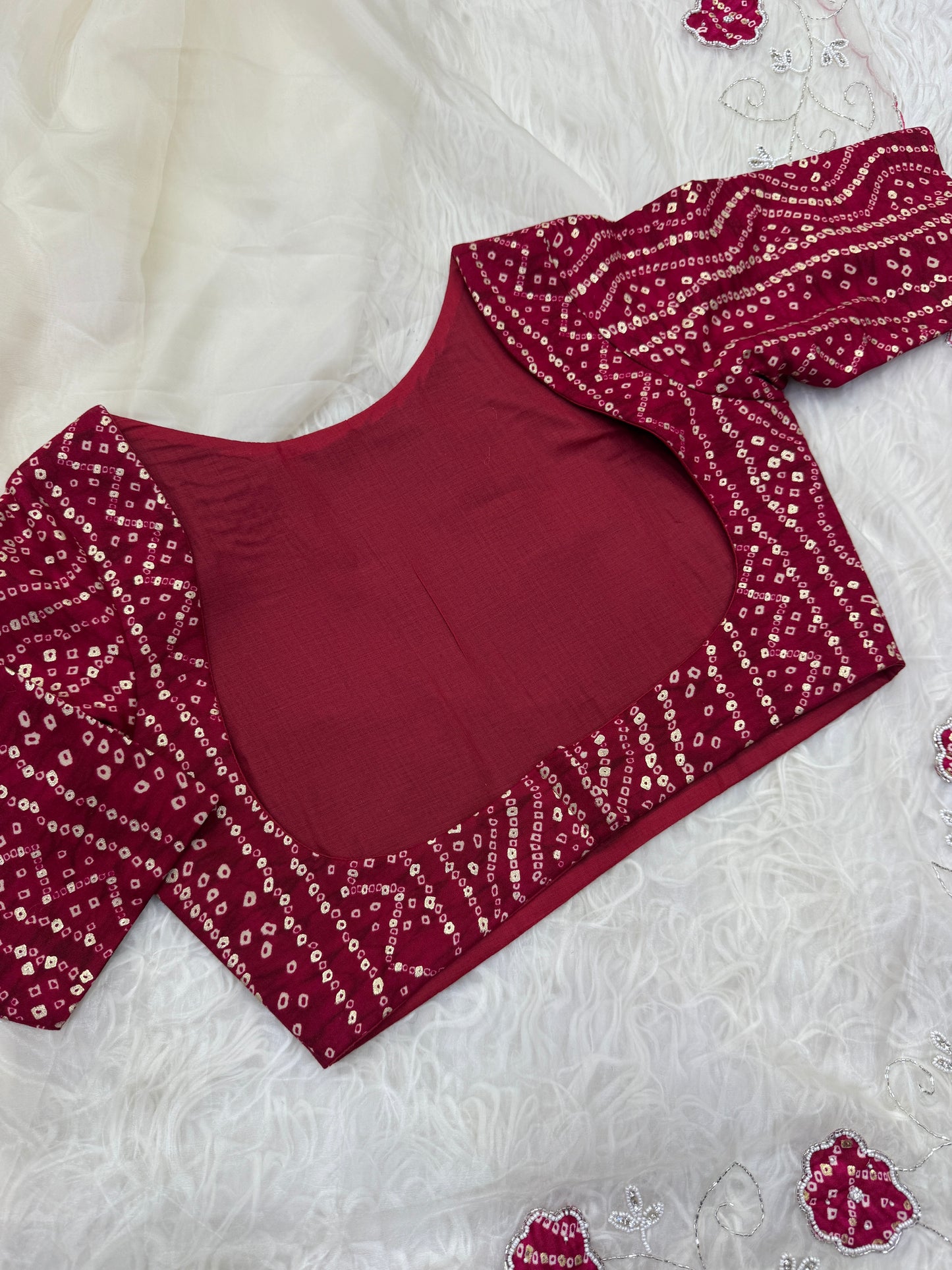 Panetar Organza Bandhani Saree Blouse Set