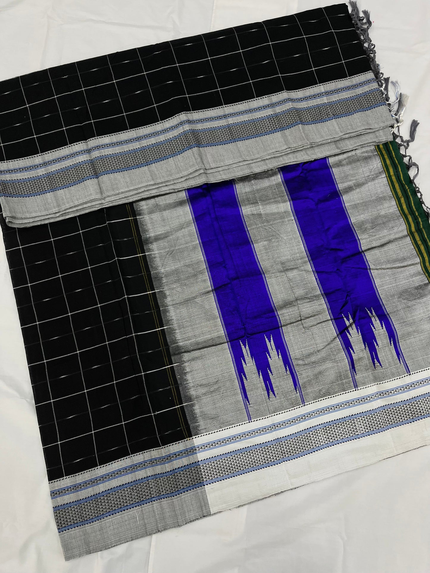 Black Grey Box Checks Ilkal Saree
