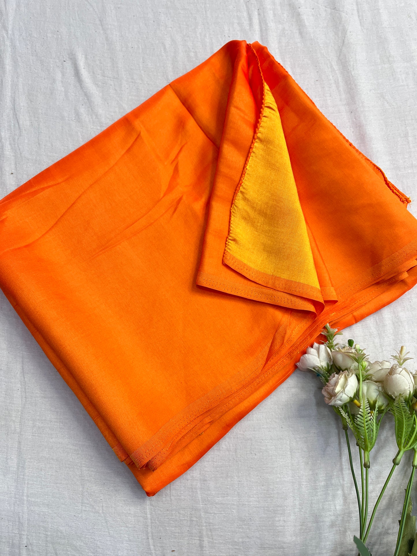 Orange Plain Malai Silk Saree
