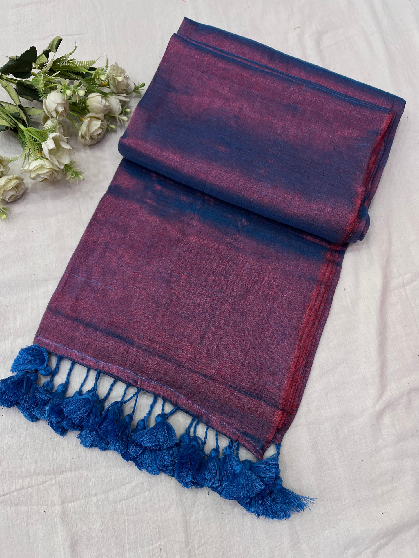 Ananda Red Tissue Mulmul Saree