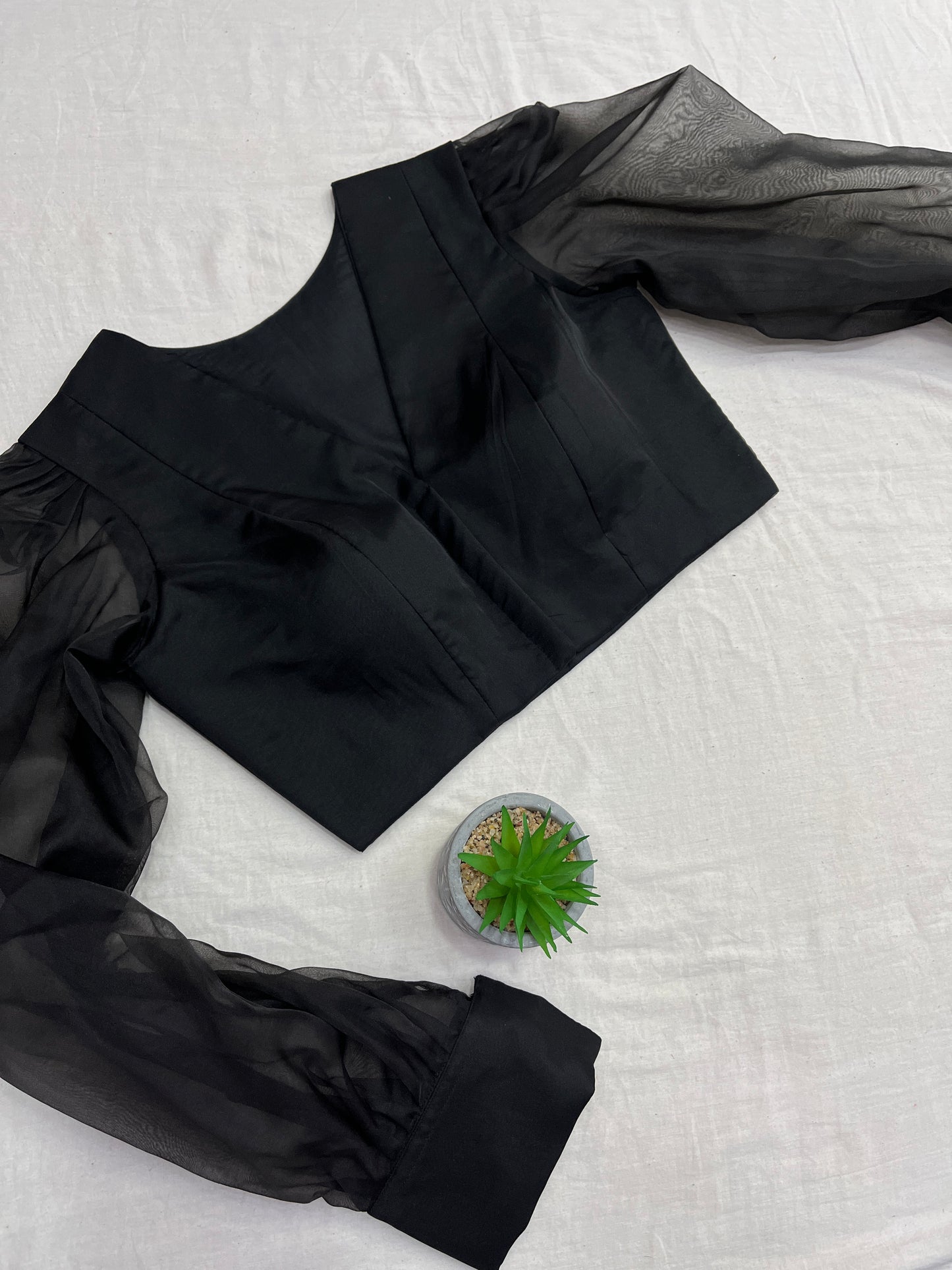 Black Organza Ballon Full Sleeves Blouse