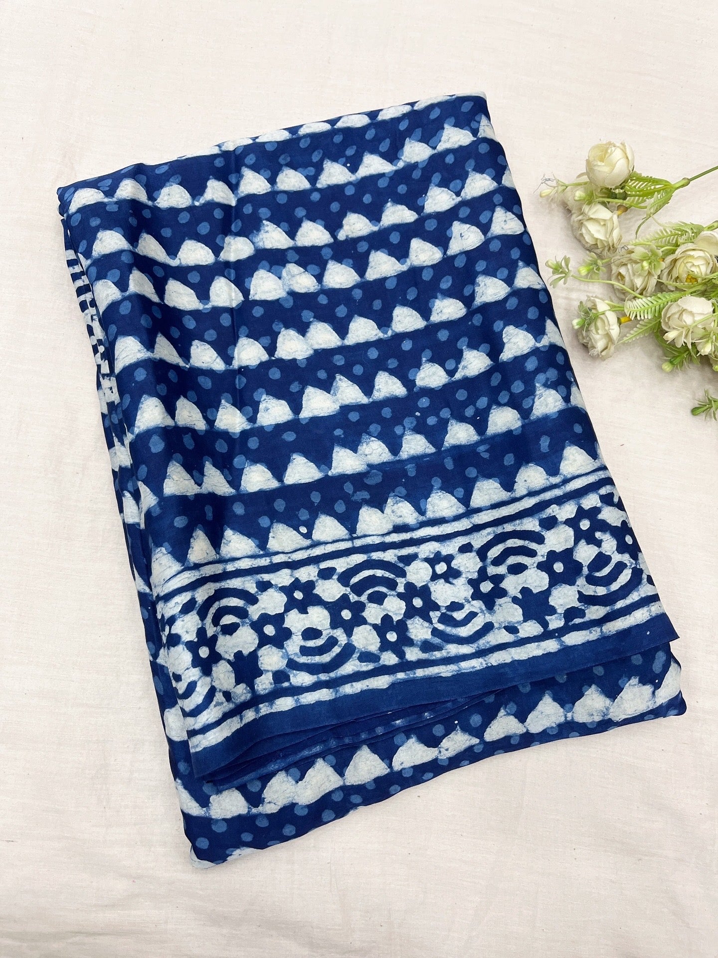 Shank Neel Indigo Modal Silk Saree Blouse Set