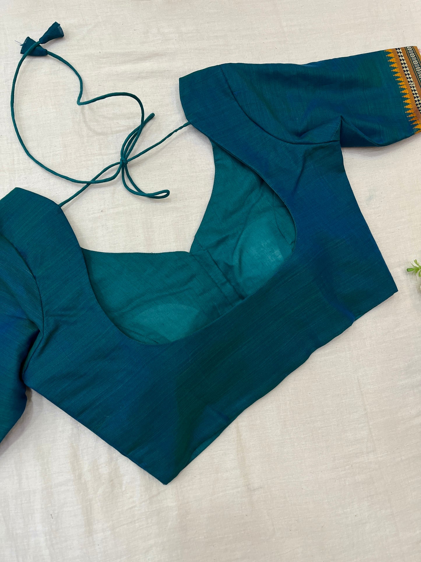 Mustard Teal Temple Narayanpet Cotton Saree Blouse Set