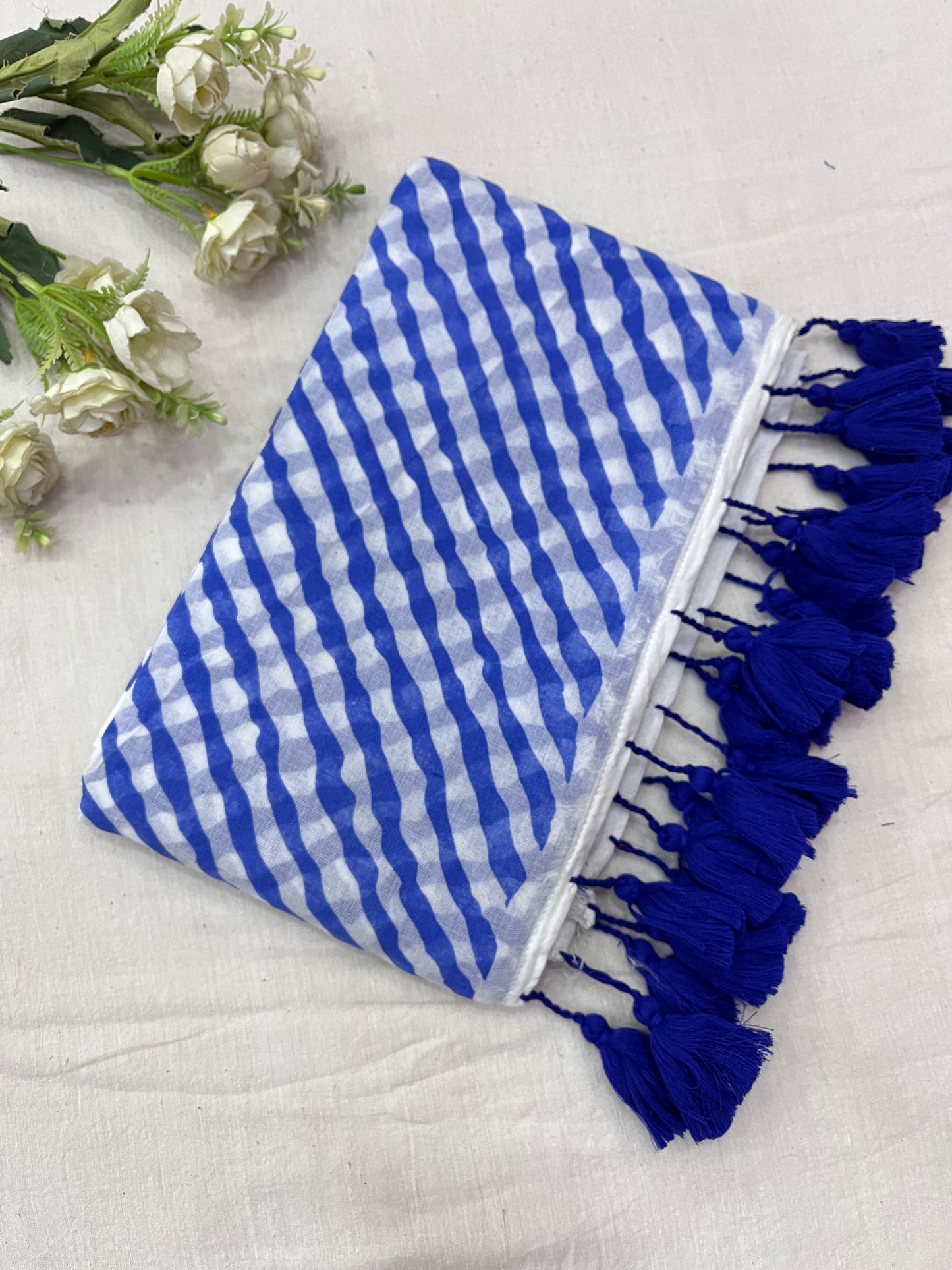 Blue Lehriya Mulmul Saree