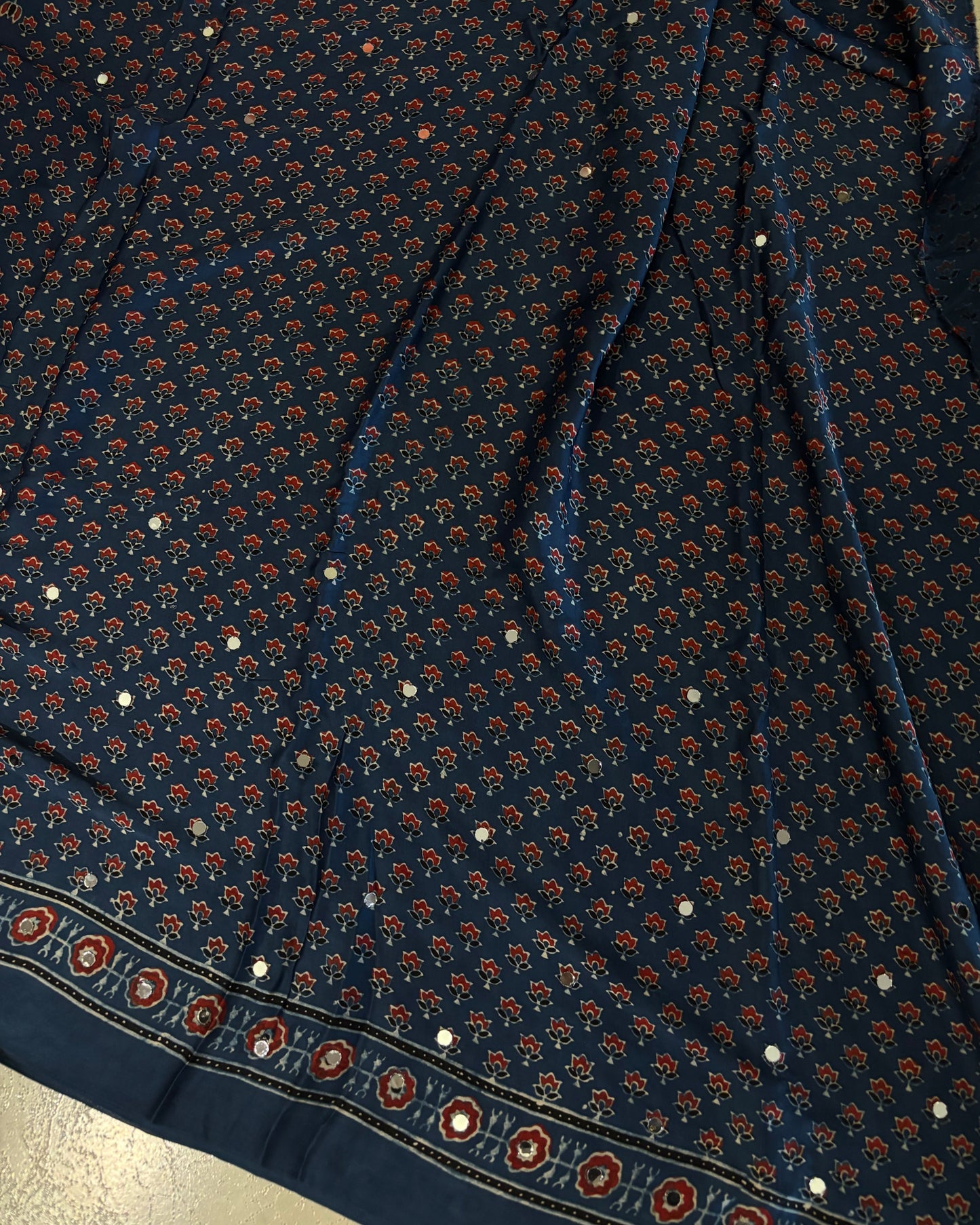 Blue To Blue Lotus Ajrakh Mirror Saree (Pre-order Dispatch Starts 15th Aug 2026)