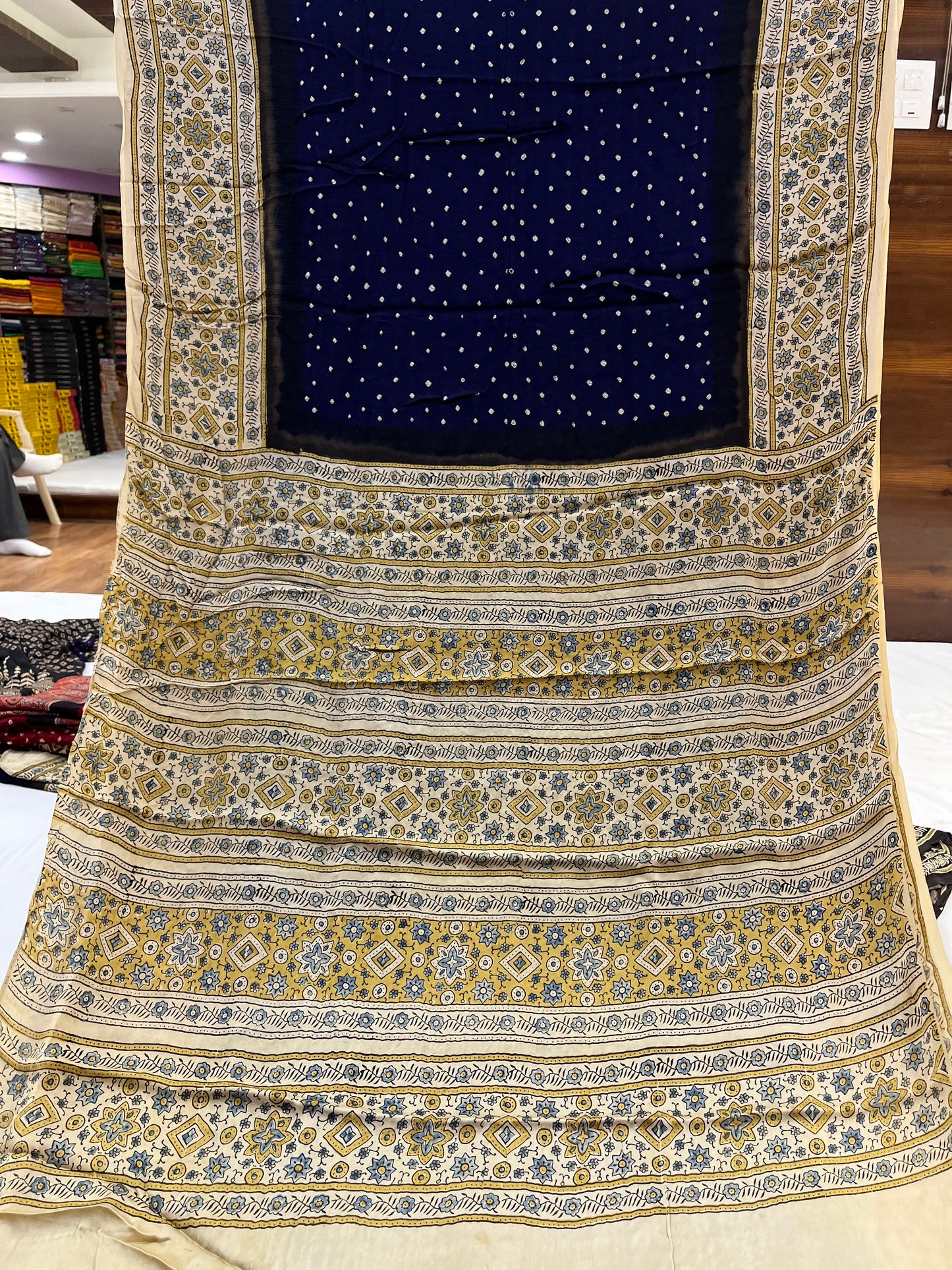 Jamuni Bandhani Ajrakh Modal Silk Saree