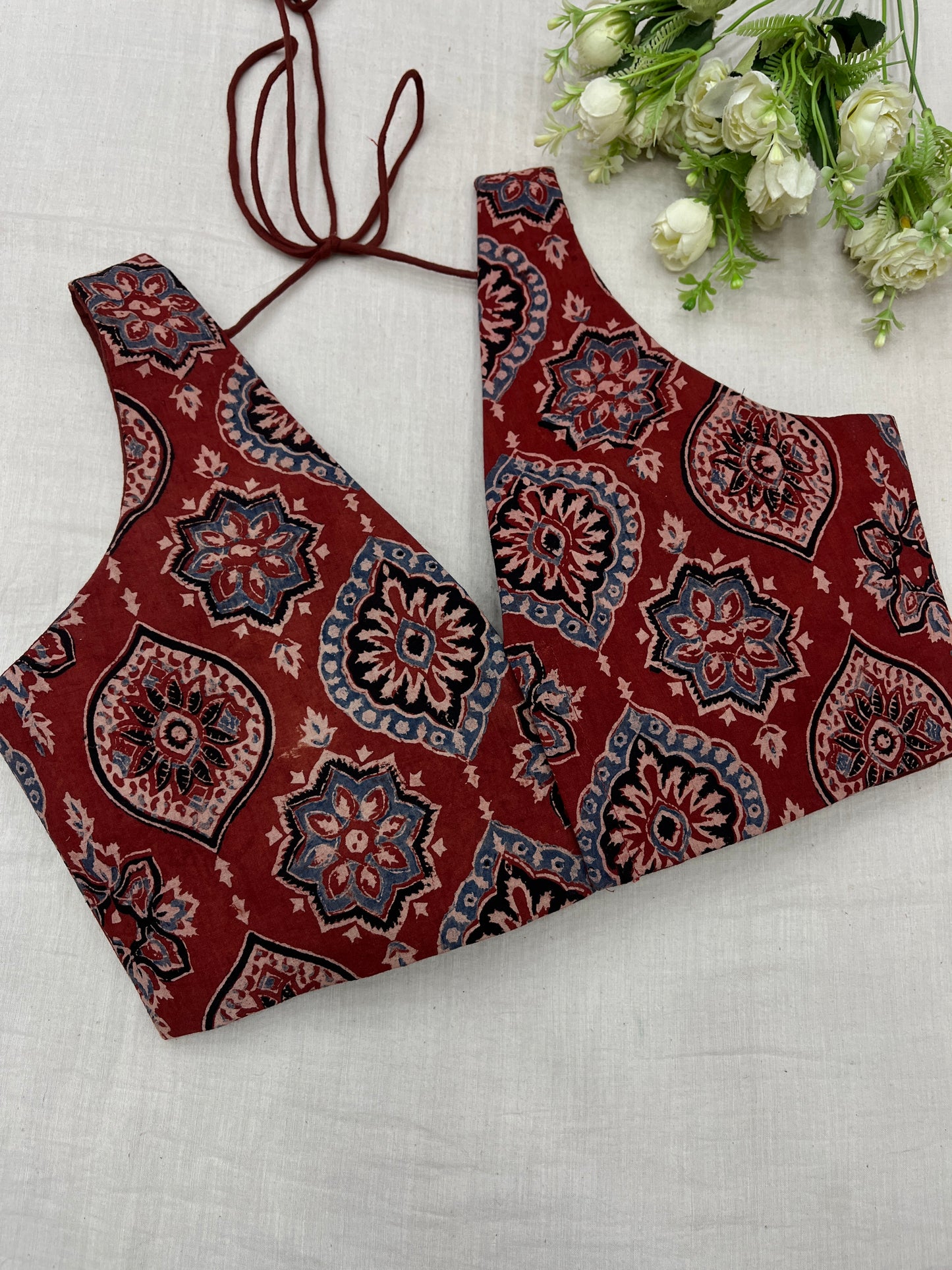 Rustic Badam Ajrakh Cotton Sleeveless Blouse