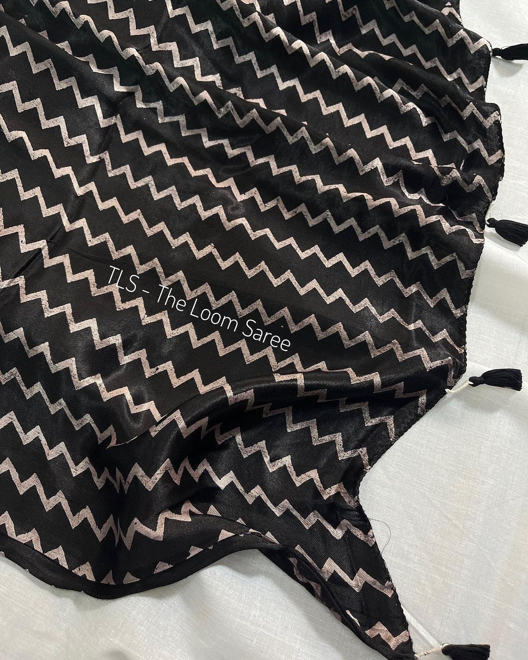 Black Chevron Modal Silk Saree