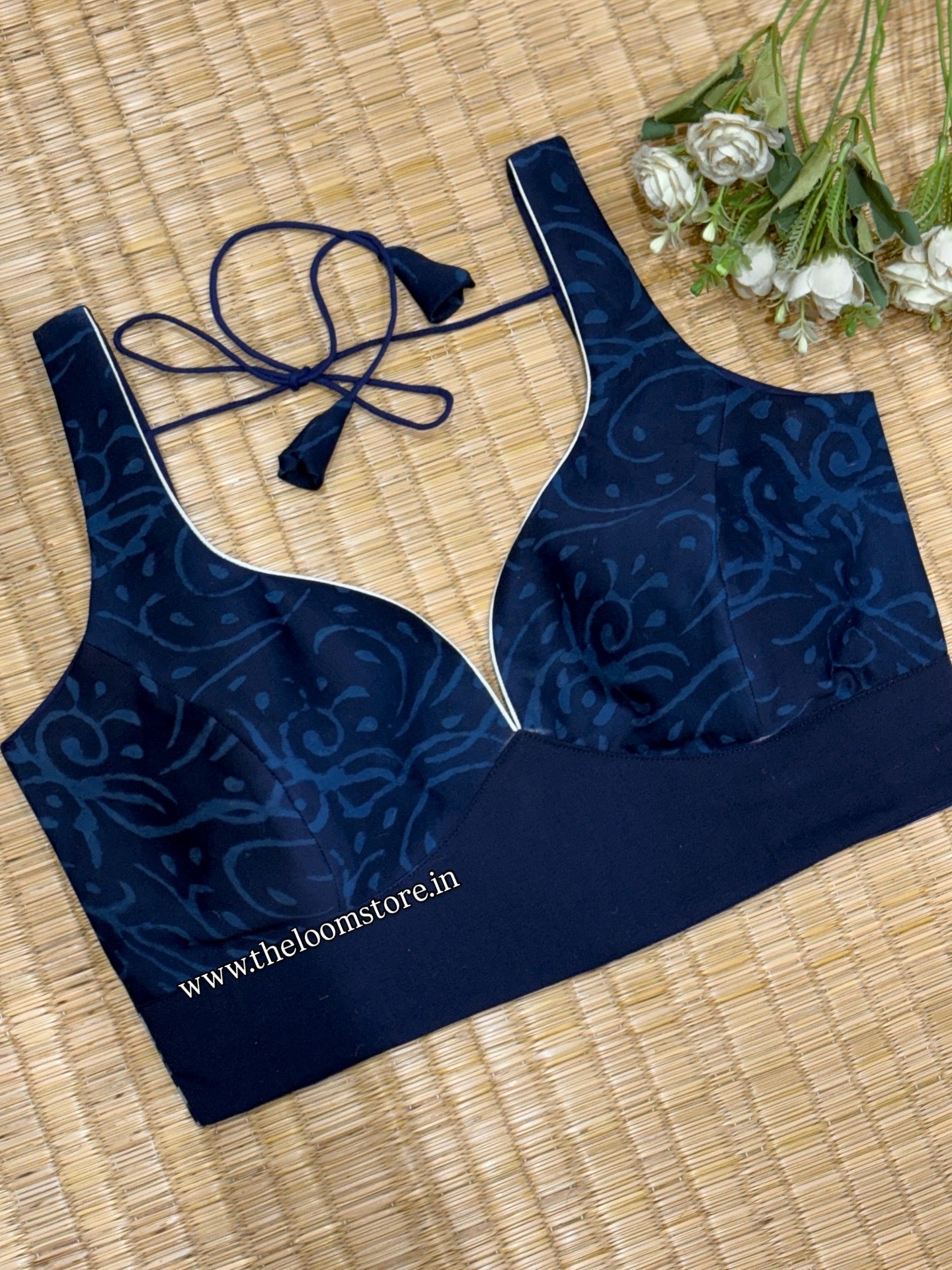 Shank Neel Indigo Modal Silk Saree Blouse Set